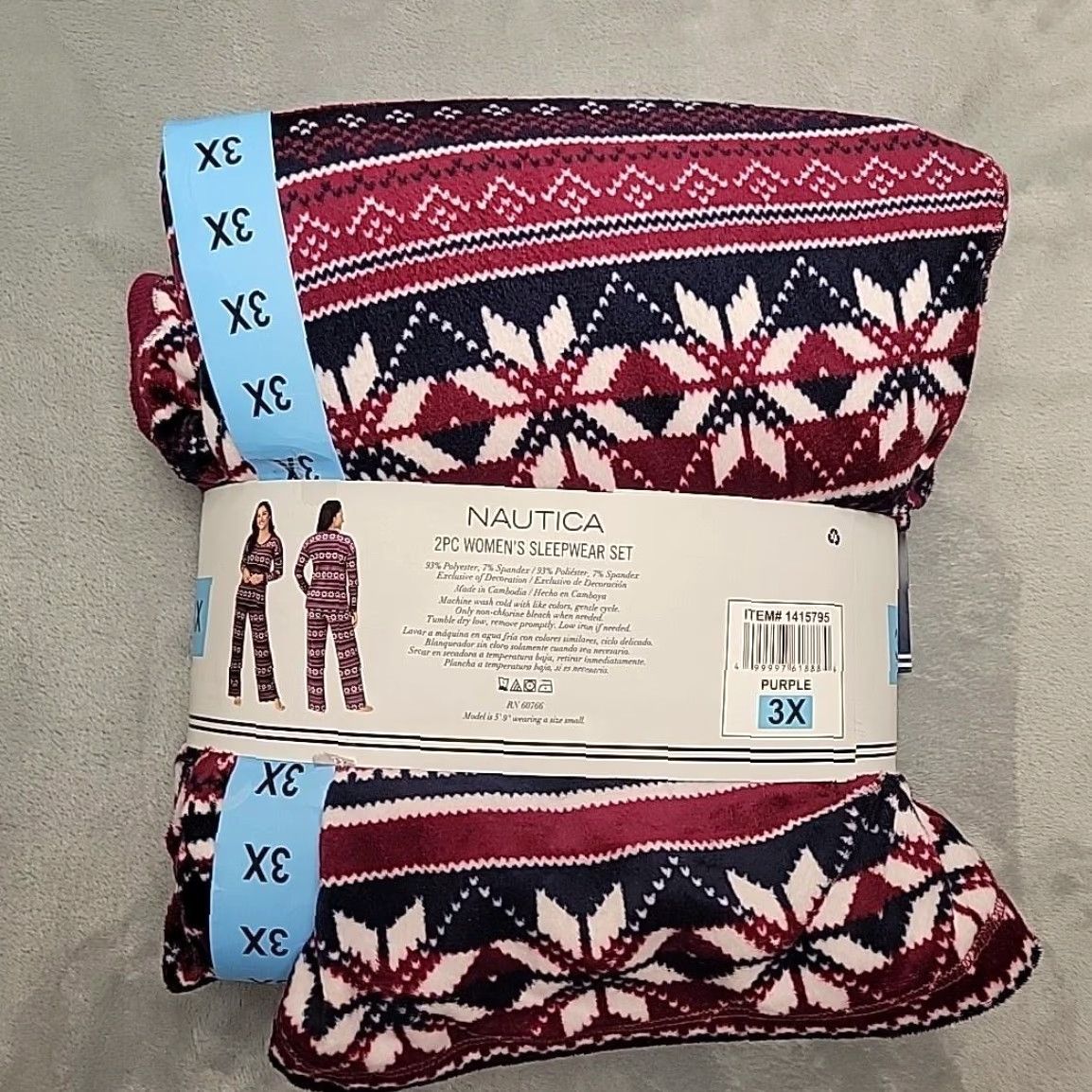 Nautica Nautica Pajama Set Womens 3X Purple Fair Isle Sleepwear 2PC NWT Silky Stretch Fleece Pant Top Lounge Winter Holiday Mens? Size ONE SIZE - 6 Thumbnail