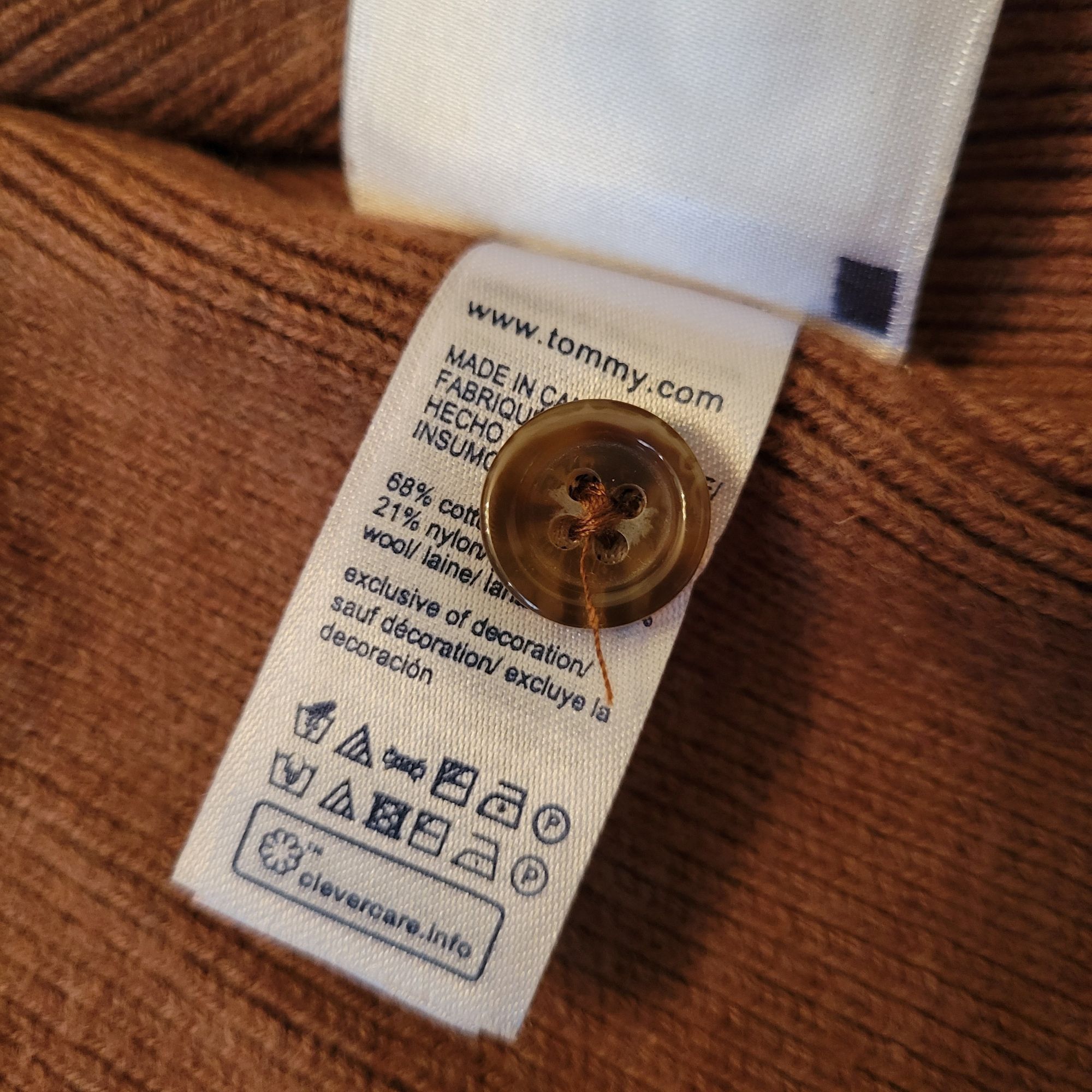 Tommy Hilfiger Tommy Hilfiger Brown Knit Skirt Buttons Striped Trim L Front Size 31" - 6 Thumbnail