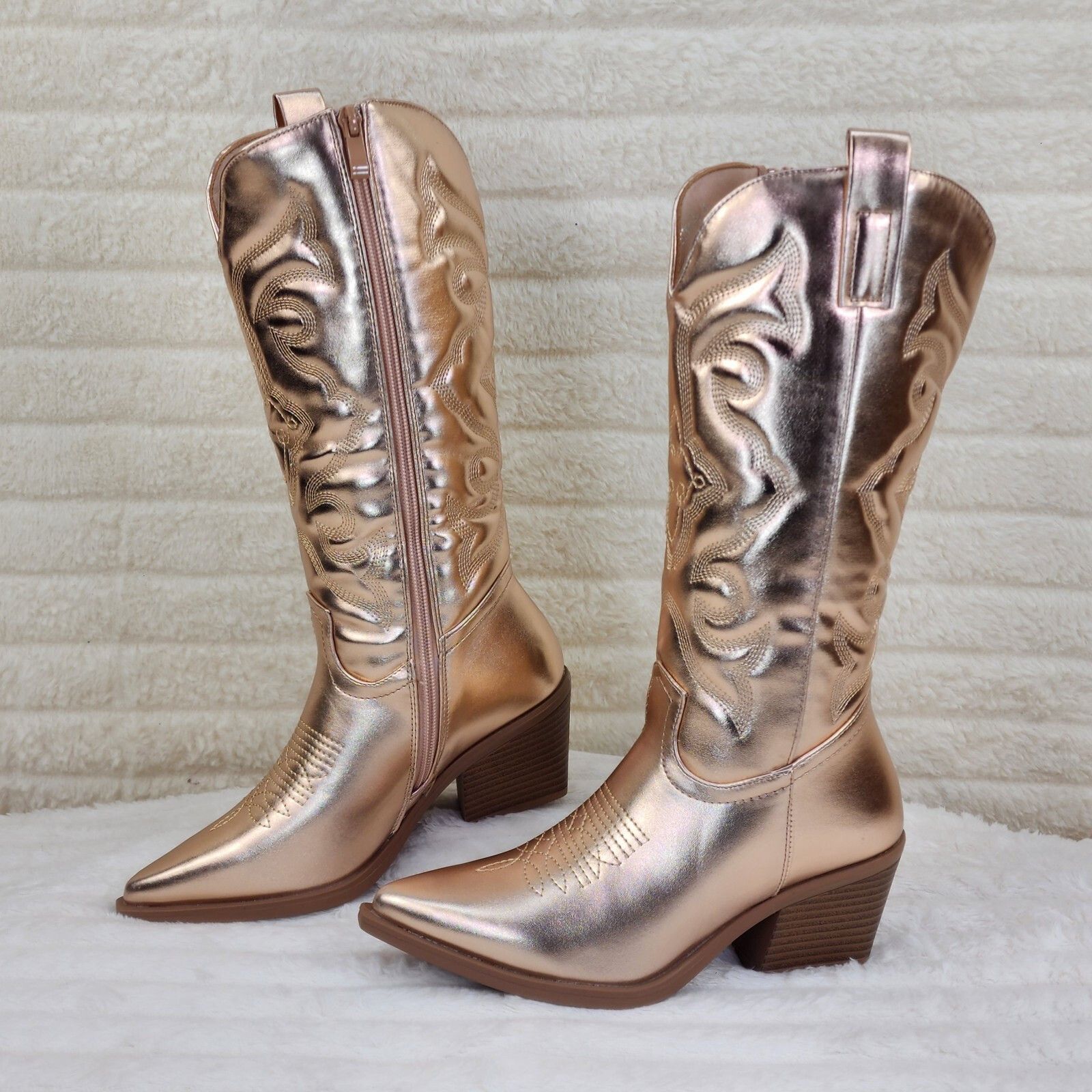 Other Disco Cowgirl Metallic Rose Gold Cowboy Knee Boots Western B Size US 7 / IT 37 - 2 Thumbnail