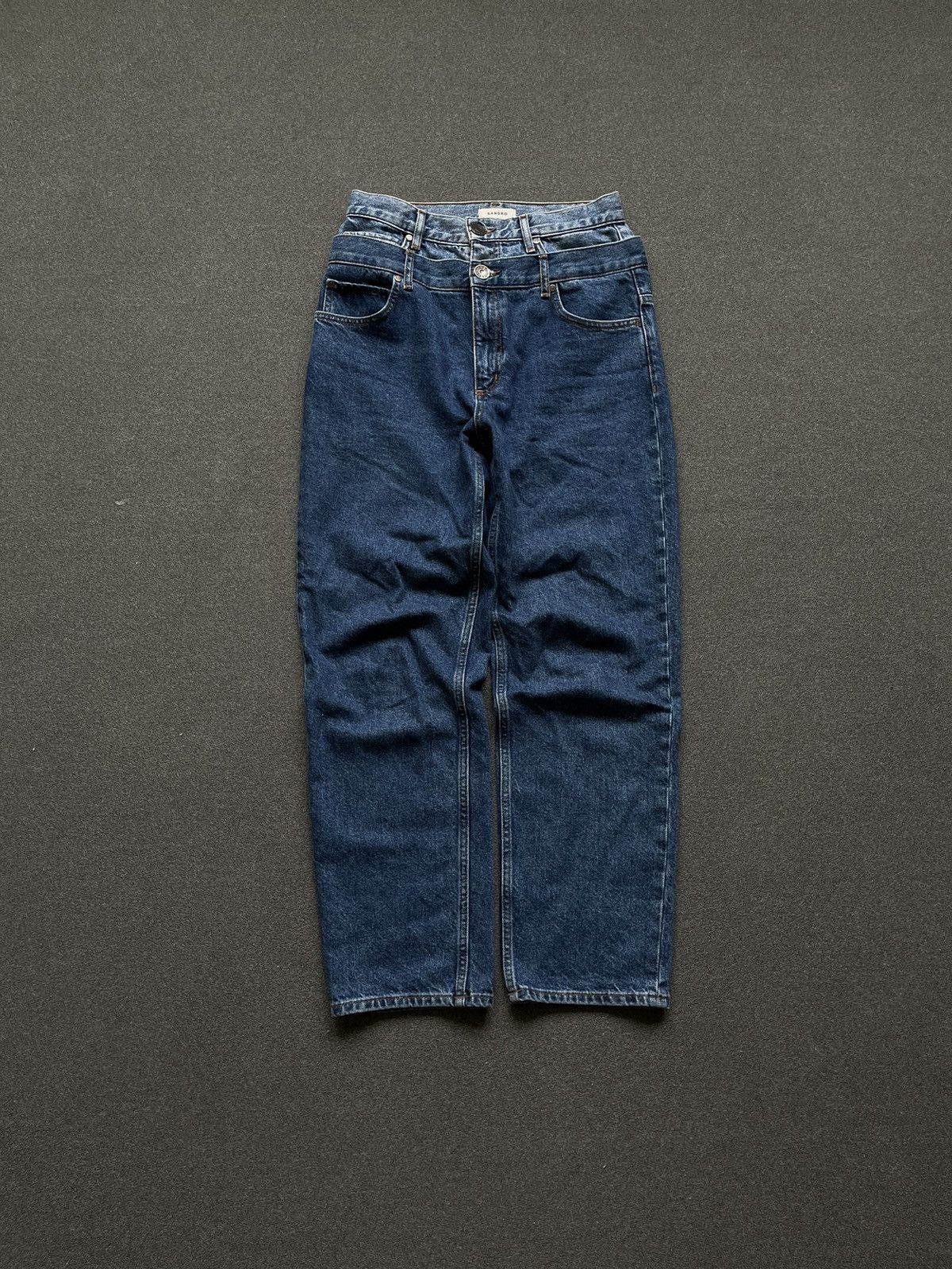 image of Sandro Double Waist Denim Jeans Pants in Navy, Women's (Size 26)