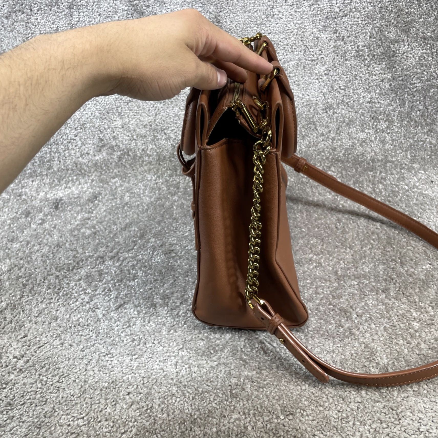 Vintage CHARLES & KEITH Bags Womens Small Harper Geometric Satchel/Top Handle Bag Brown Leather Zip Size S / US 4 / IT 40 - 5 Thumbnail