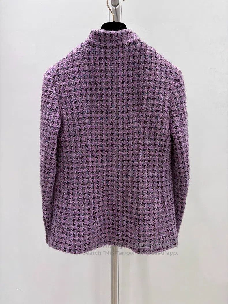 Chanel Chanel Purple checkered wool stand-up collar coat Size XS / US 0-2 / IT 36-38 - 2 Thumbnail