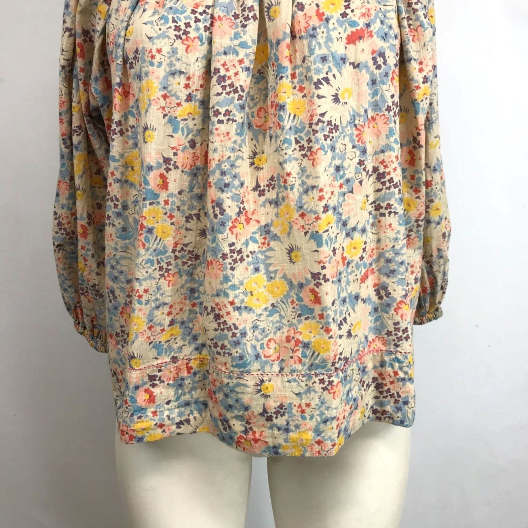 THE GREAT THE GREAT. Womens Top 0 Tan Floral Long Sleeve 100% Cotton Blouse Size XS / US 0-2 / IT 36-38 - 3 Thumbnail