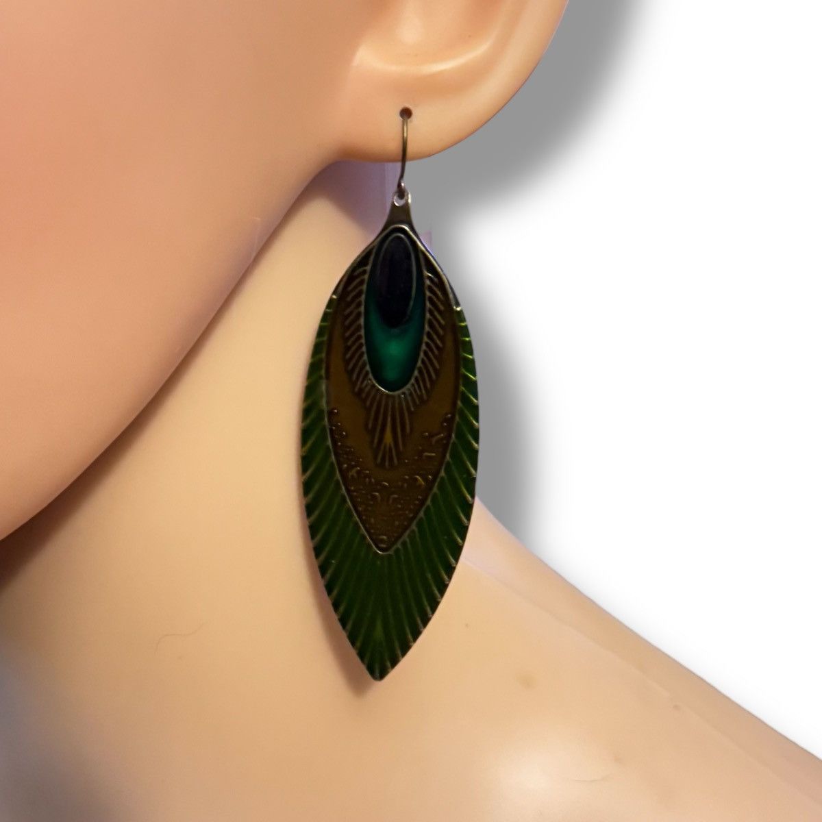 Other Enamel peacock feather dangle earrings Size ONE SIZE - 2 Thumbnail