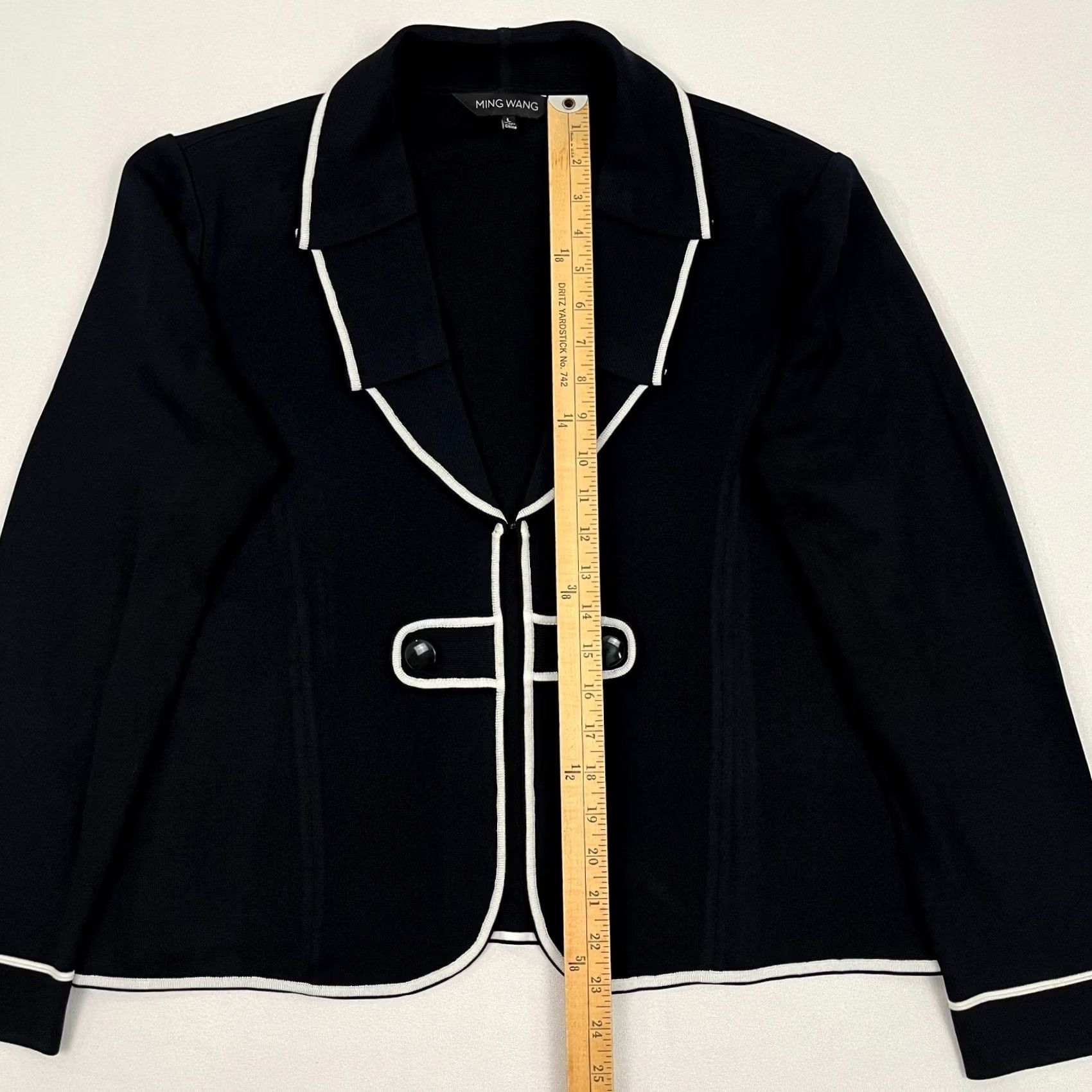 Vintage VINTAGE Ming Wang Blazer Jacket Womens L Black White Piped Contrast Trim Academia Prep Size L / US 10 / IT 46 - 3 Thumbnail