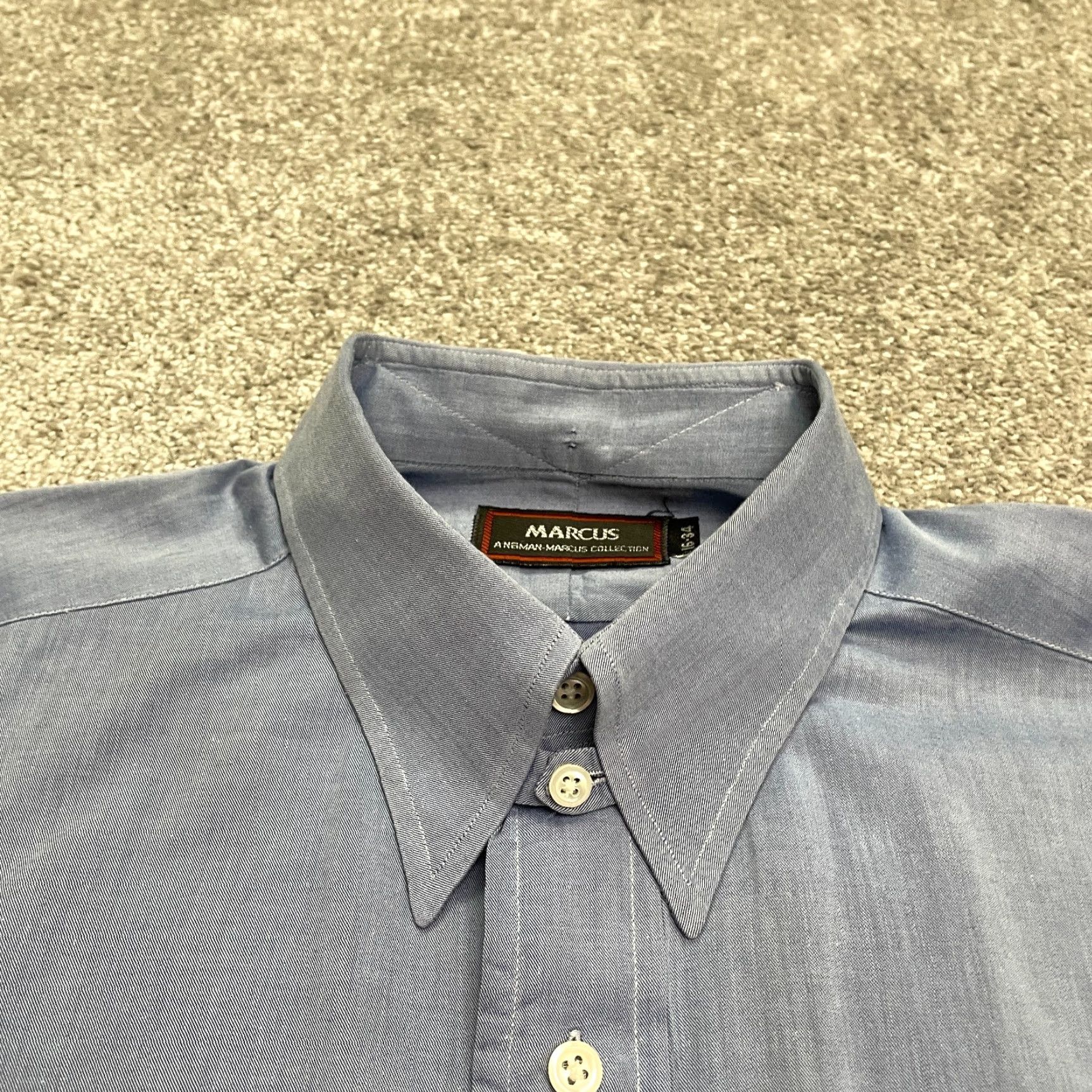 Neiman Marcus VINTAGE Neiman Marcus Dress Shirt Men 16 34 Long Sleeve Blue 100% Cotton Business Casual Classic USA Size 34R - 5 Thumbnail
