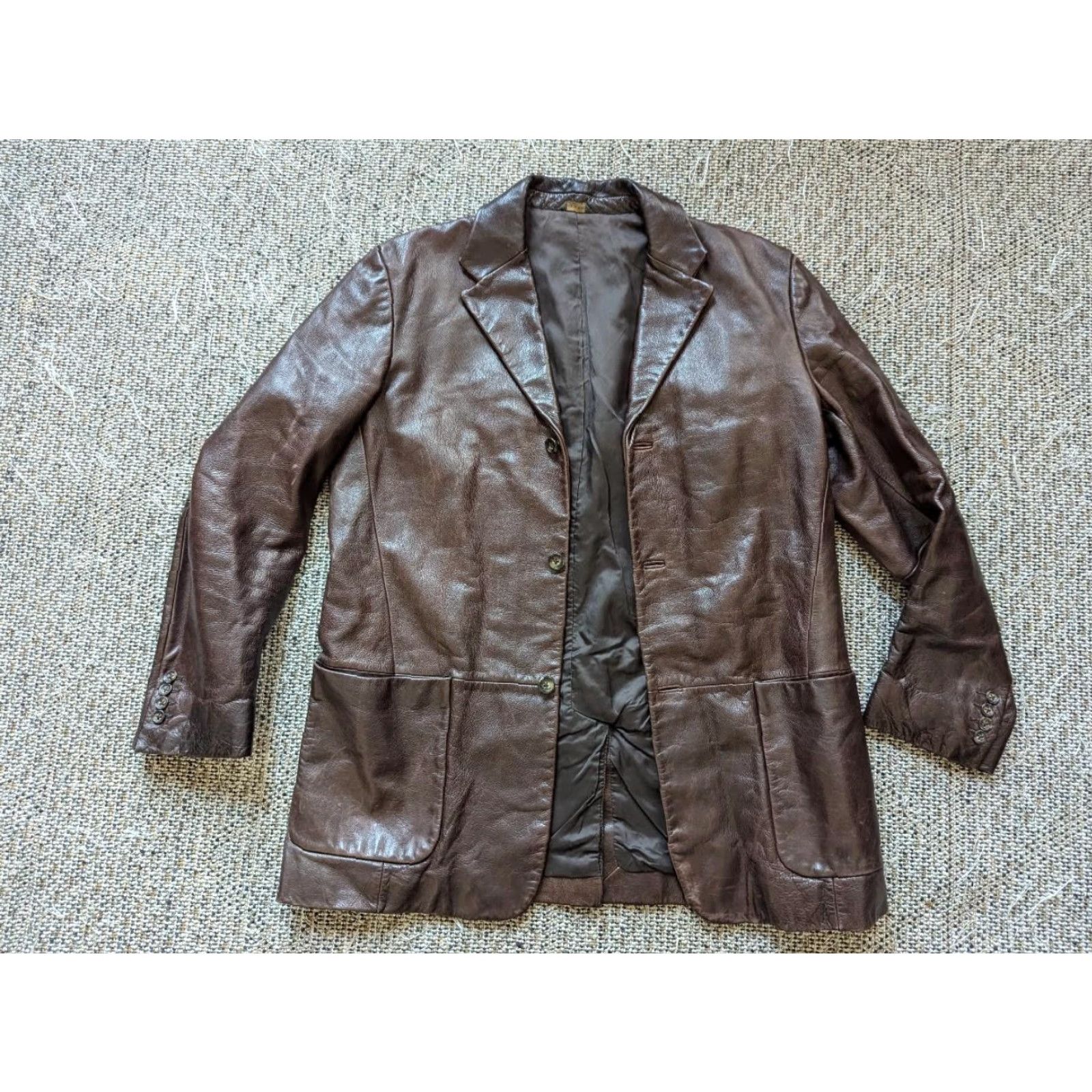 Banana Republic VINTAGE Banana Republic leather COWHIDE blazer coat L brown PATINA jacket 42L Size 42R - 3 Thumbnail