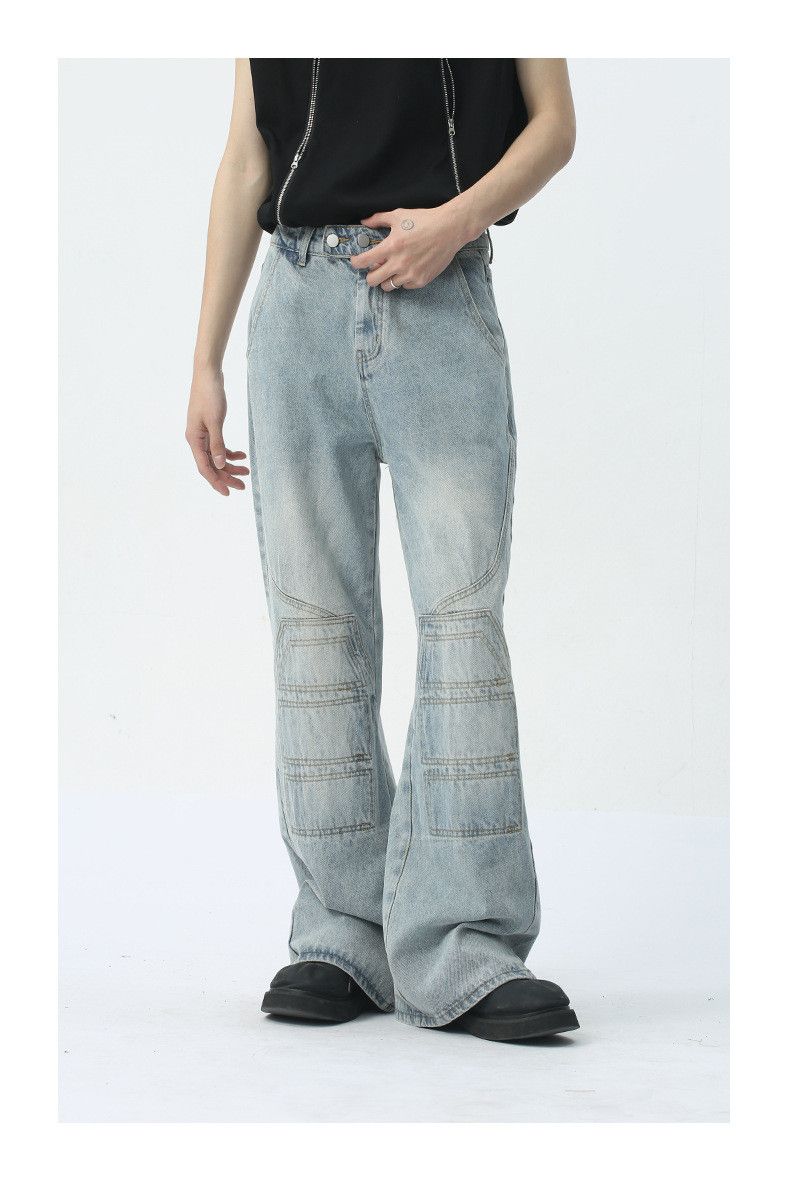 Japanese Brand × Jean Distressed blue design patchwork straight washed jeans Size US 32 / EU 48 - 3 Thumbnail