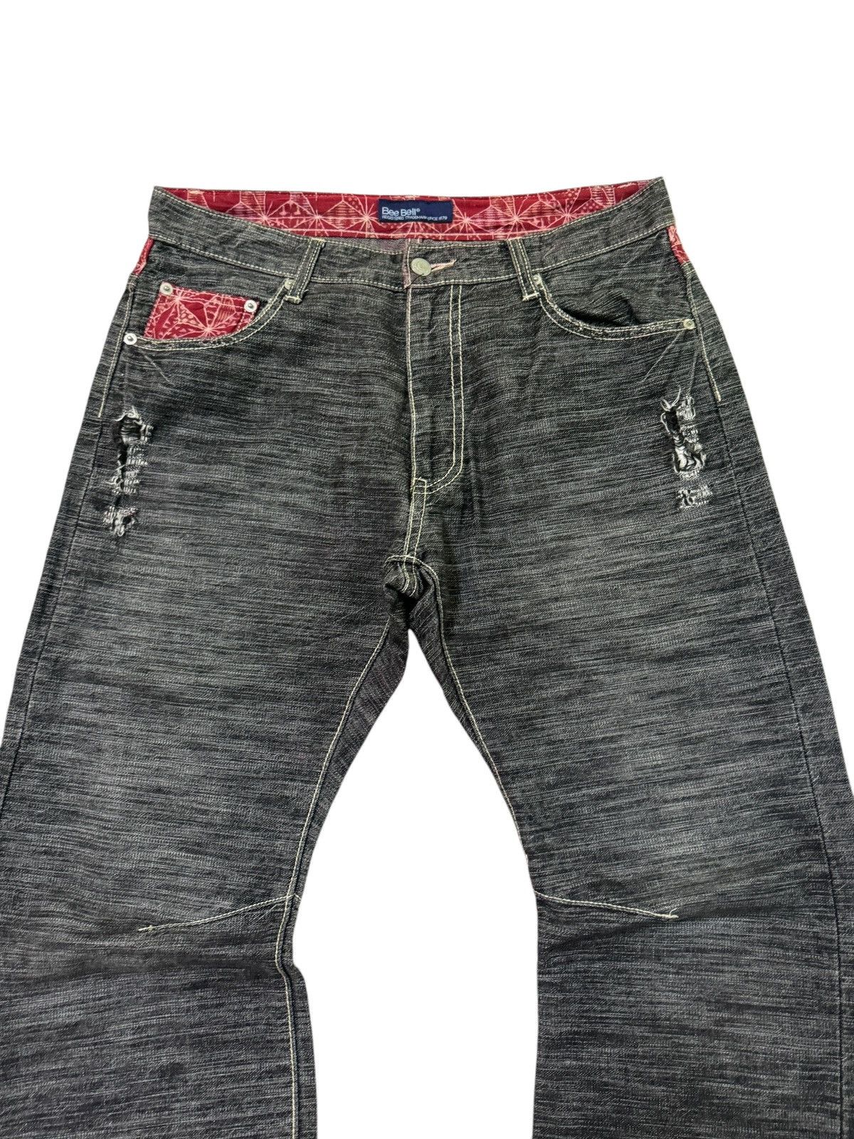 Hysteric Glamour Distressed Bee Bell Floral Red Pattern Accents Style Denim Size US 31 - 3 Thumbnail
