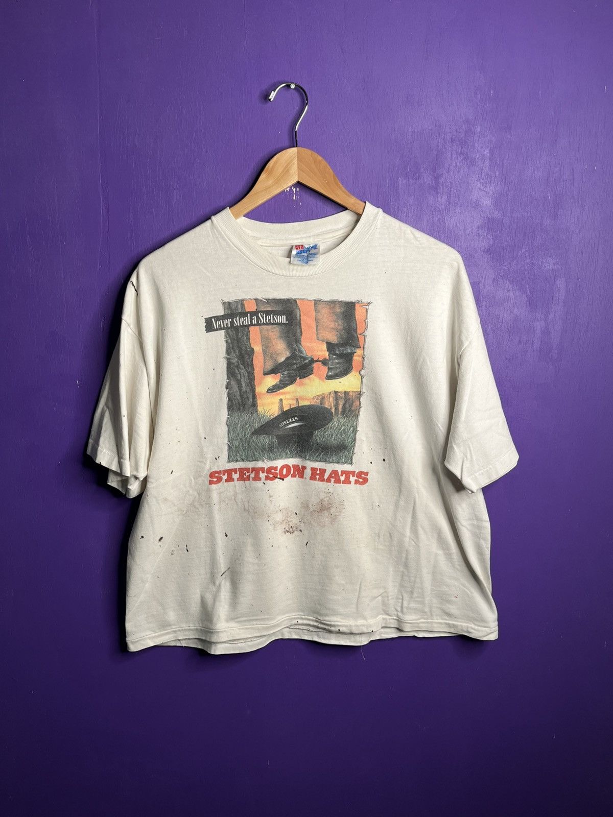 Stetson × Vintage Vintage 90s Never steal a Stetson hat hanging t 