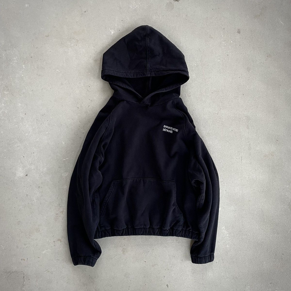 image of Enfants Riches Deprimes Cropped Logo Hoodie in Navy, Men's (Size Large)