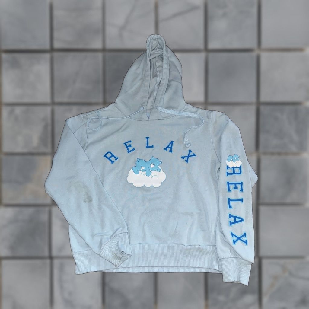 Vintage Care Bears Relax Hoodie Sweatshirt Light Blue Small 18x19 Lightweight Women Pullover Activewear blue S Womens Hoodie Size S / US 4 / IT 40 - 1 Thumbnail