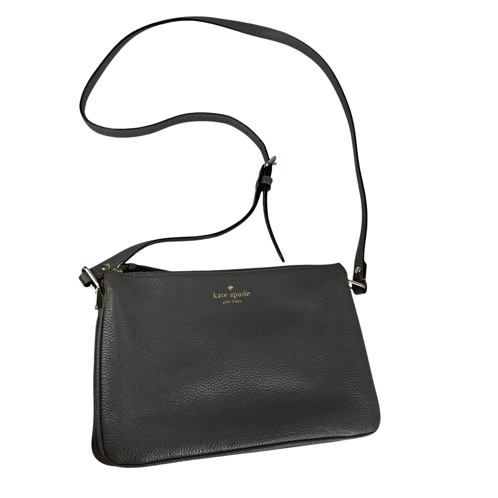 Kate Spade Leila Triple Gusset Gray Leather Crossbody Purse in Grey, Women's
