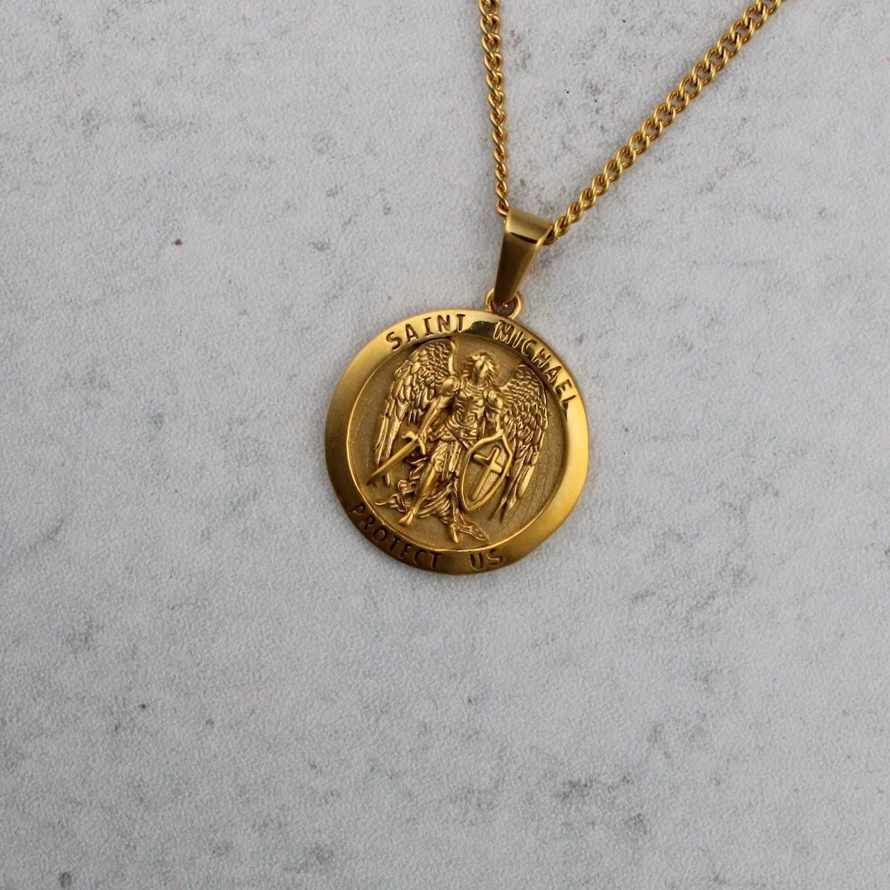 Jewelry Gold Archangel Saint Michael Pendant Chain Necklace Size ONE SIZE - 1 Thumbnail