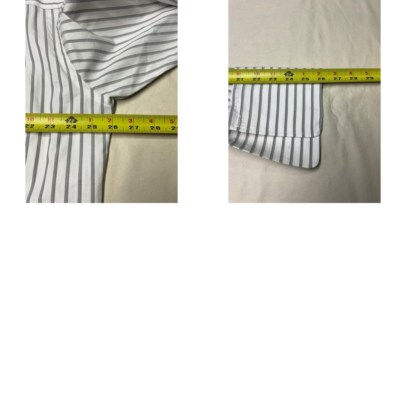 David Donahue David Donahue Mens Dress Shirt Striped White Grey Cotton 17 32/33 French Cuff Button Long Sleeve Shirt Mens Regular Tailored Formal Wedding Business Size 46R - 8 Thumbnail