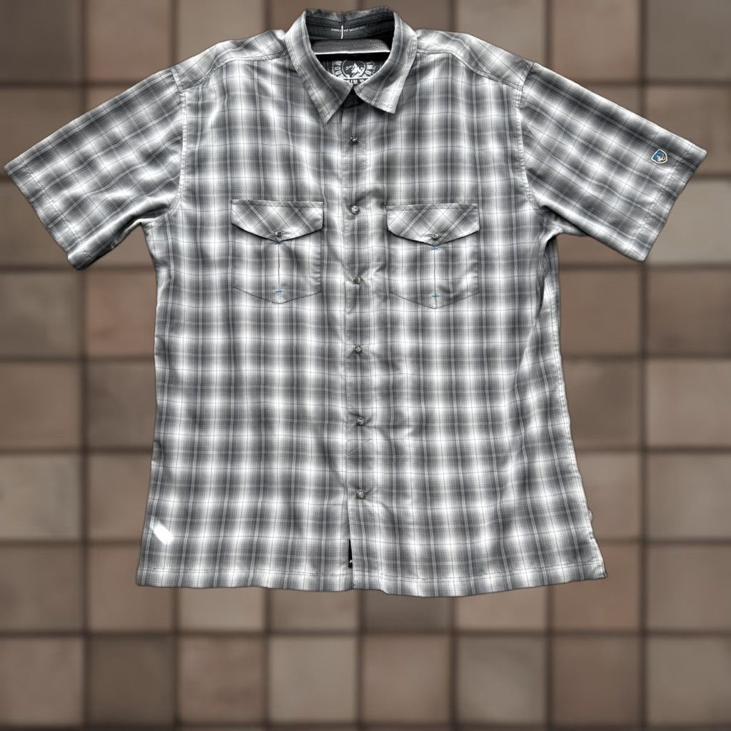 Vintage KÜHL Shirt Mens XL Gray Plaid Short Sleeve Button-Up IONIK Outdoor Size US XL / EU 56 / 4 - 1 Thumbnail