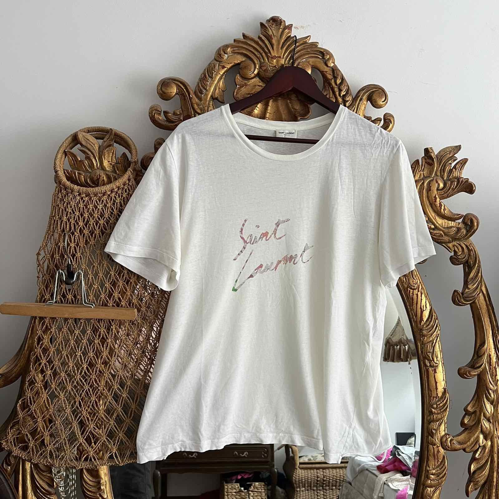SAINT LAURENT Top Small White Signature Tee