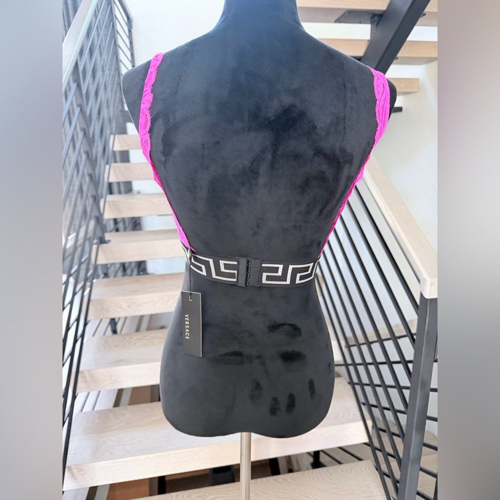 Versace Versace Fuchsia Lace Bra with Black Band size S Size ONE SIZE - 5 Thumbnail