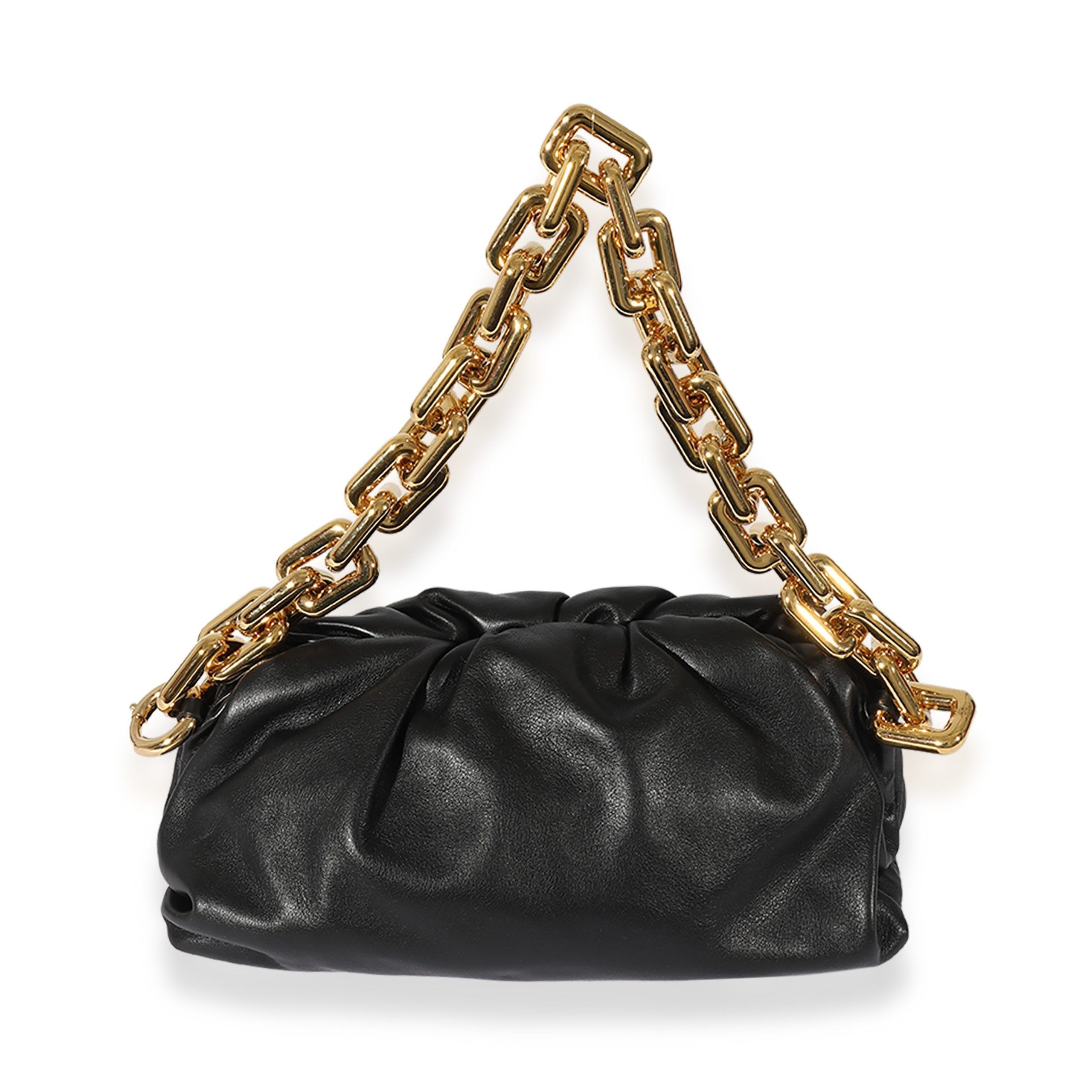 image of Bottega Veneta Black Lambskin Chain Pouch, Women's