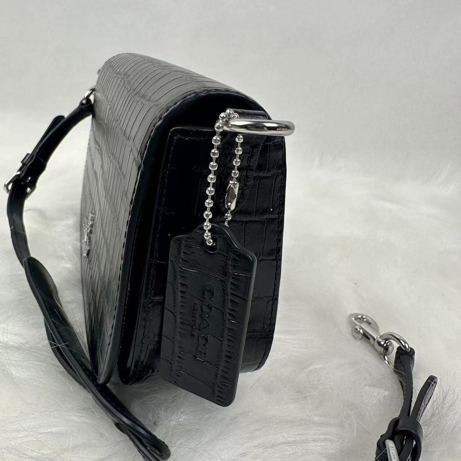 Coach Coach Andrea Shoulder Bag Crocodile-embossed Leather Black Size ONE SIZE - 3 Thumbnail