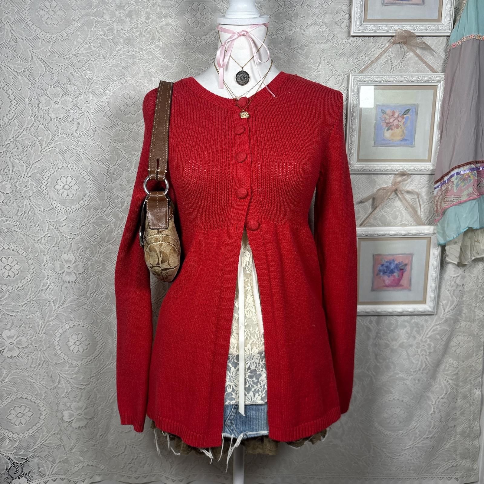 Other vintage red babydoll christmas cardigan sweater Size S / US 4 / IT 40 - 1 Thumbnail