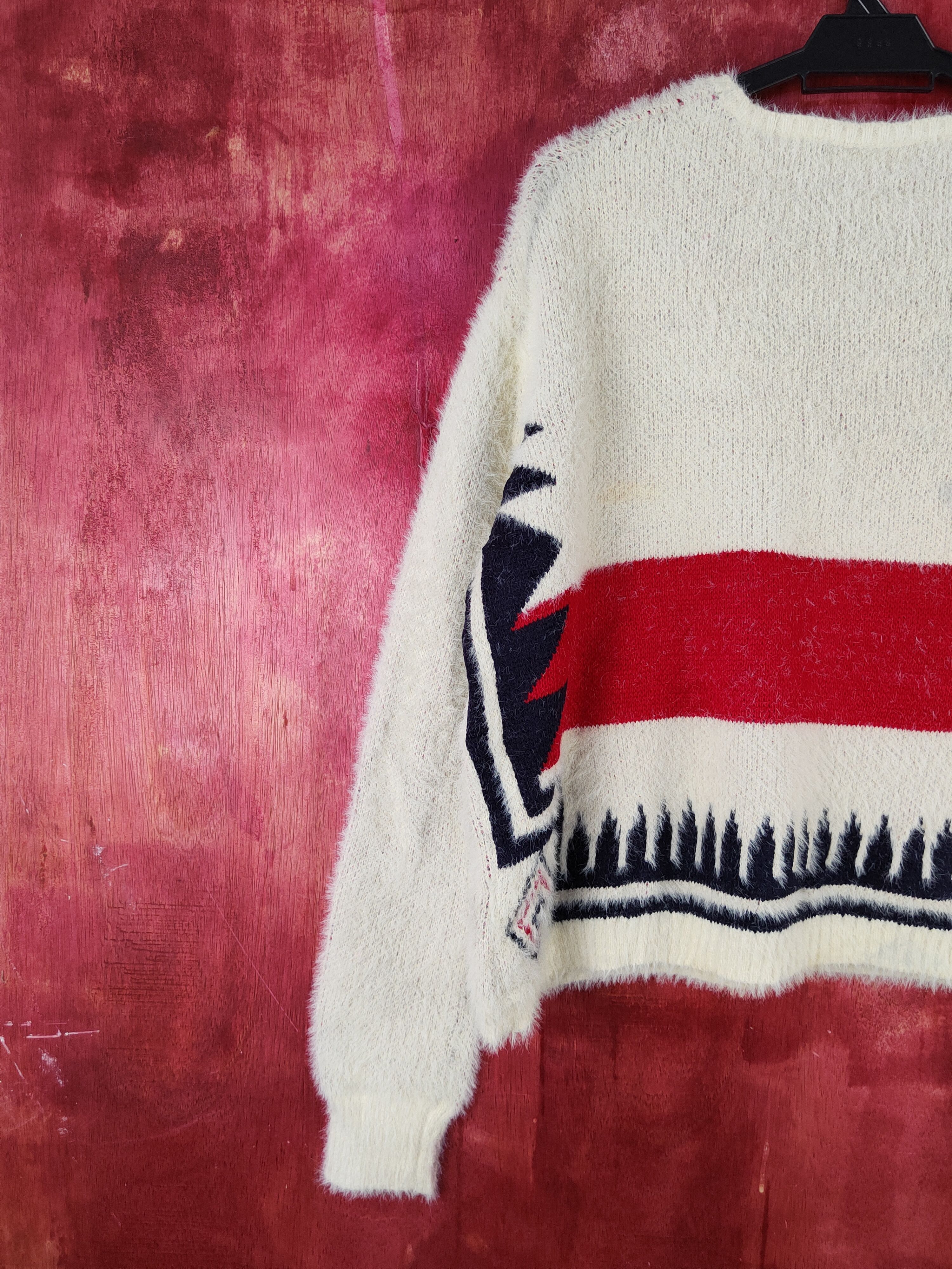 Homespun Knitwear × Japanese Brand Bohewi Cream Red Shag Shaggy Fur Mohair Knitwear #S2077 Size US M / EU 48-50 / 2 - 8 Thumbnail