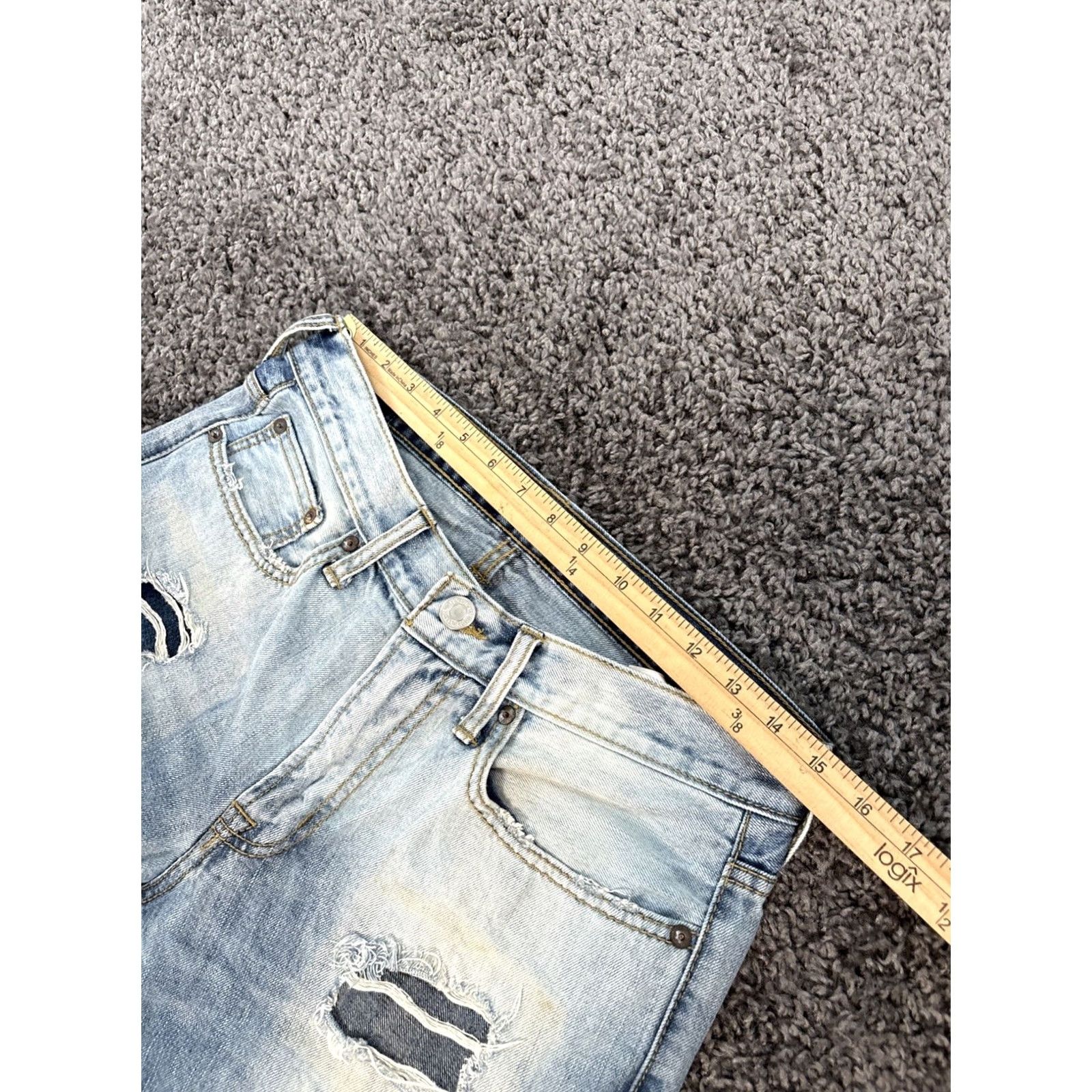 American Eagle Outfitters VINTAGE American Eagle Jeans Mens Slim Straight 30x34 Thrashed Distressed Y2K Blue Jeans Mens 30 34 Distressed Slim Straight Jeans Size US 30 / EU 46 - 4 Thumbnail