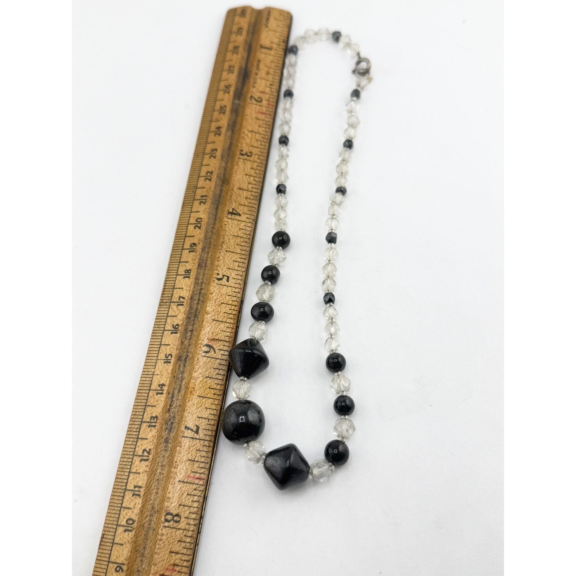 Vintage Vintage Art Deco black and clear crystal glass beaded neckla Size ONE SIZE - 4 Thumbnail