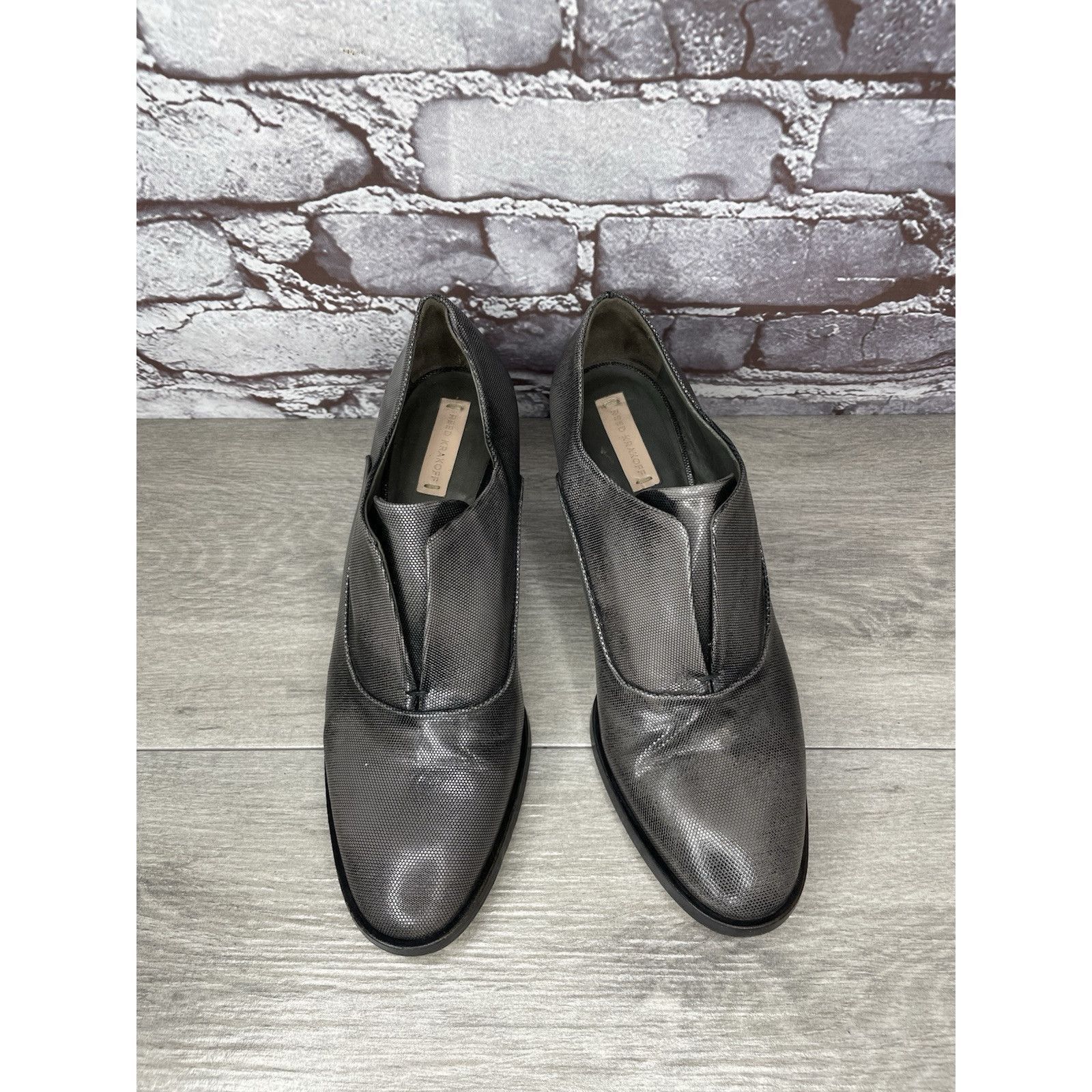 Other REED KRAKOFF Metal Gray Leather Slip On Loafer Heel Shoes Wo Size US 8 / IT 38 - 2 Thumbnail