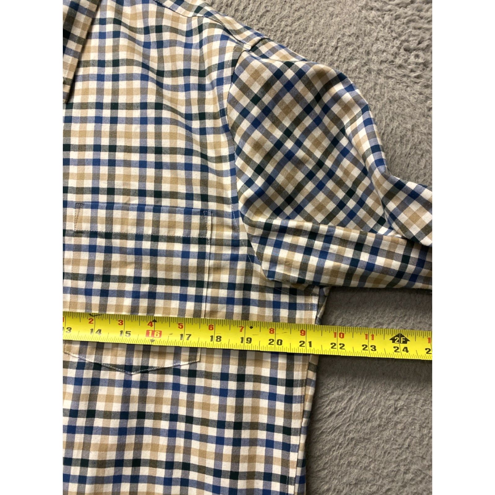 Lands' End Lands' End Button-Up Shirt Mens M Tall Tan Blue Plaid Check Long Sleeve /0487 Size US M / EU 48-50 / 2 - 6 Thumbnail