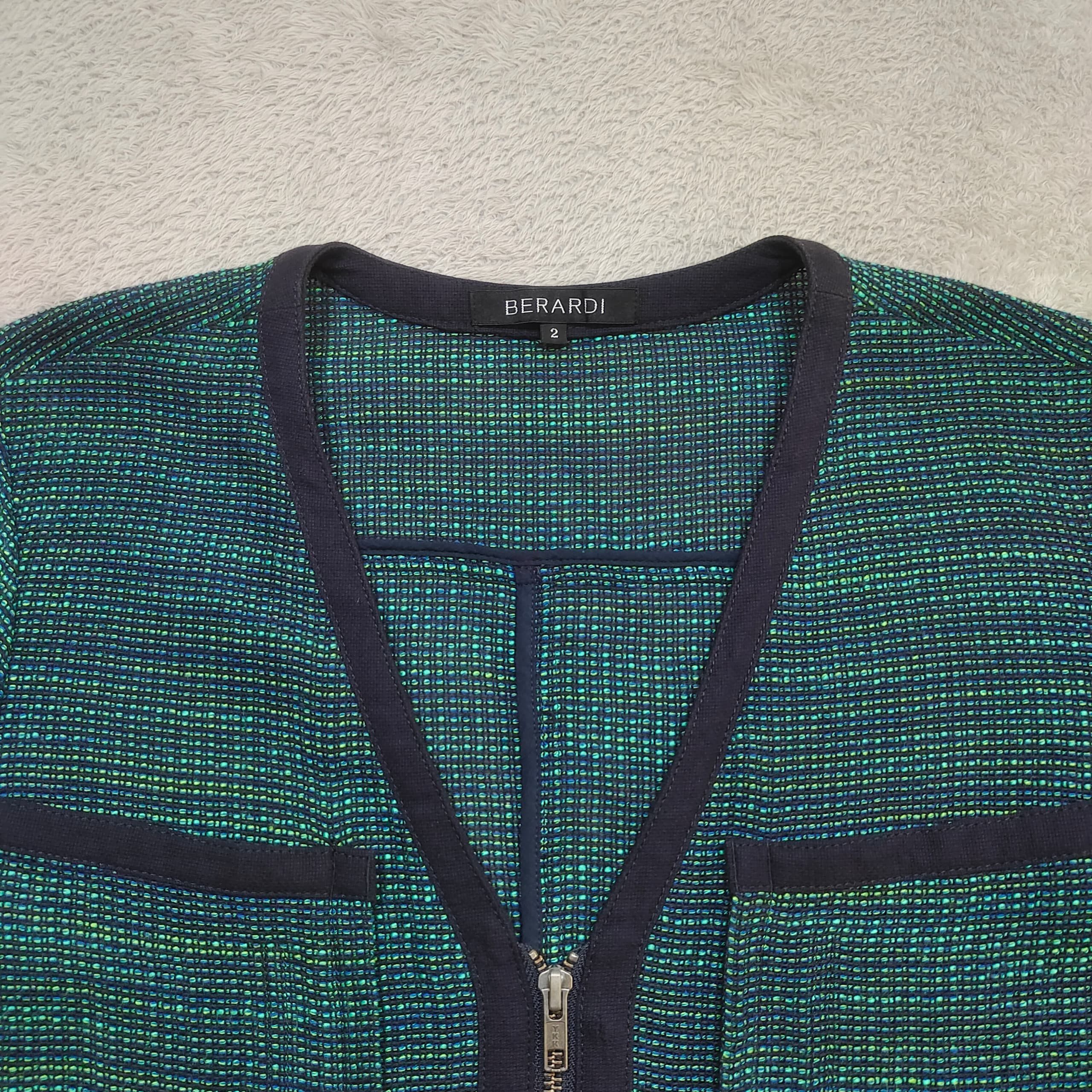Antonio Berardi Berardi Iridescent Metallic Tweed Zip Cardigan Teal Navy Size M / US 6-8 / IT 42-44 - 3 Thumbnail