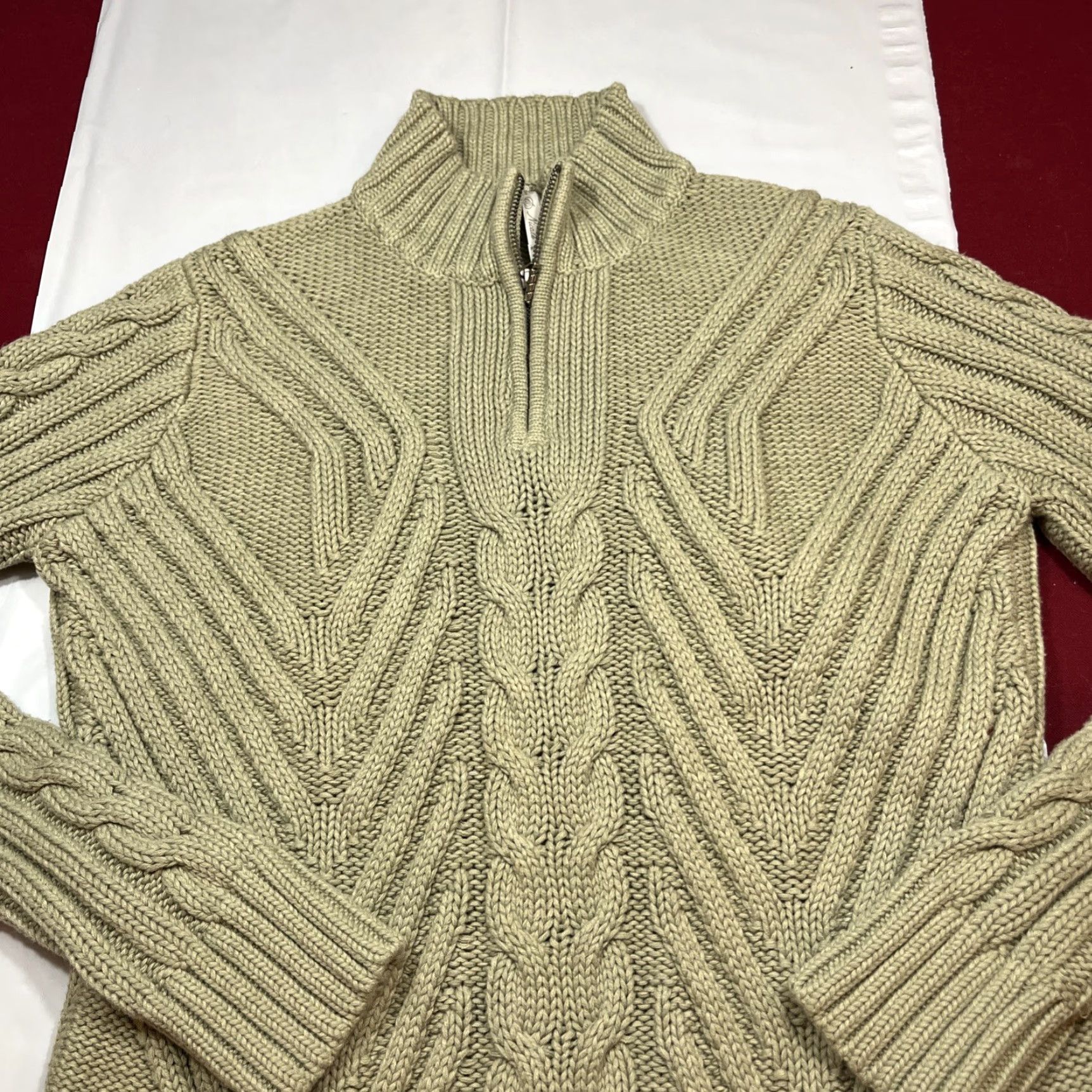 Vintage Leo Nicole Green Cable Knit Cardigan Sweater 1/4 Zip Mock Neck Cotton Large Women’s Long Sleeve Cardigan Size L / US 10 / IT 46 - 7 Thumbnail