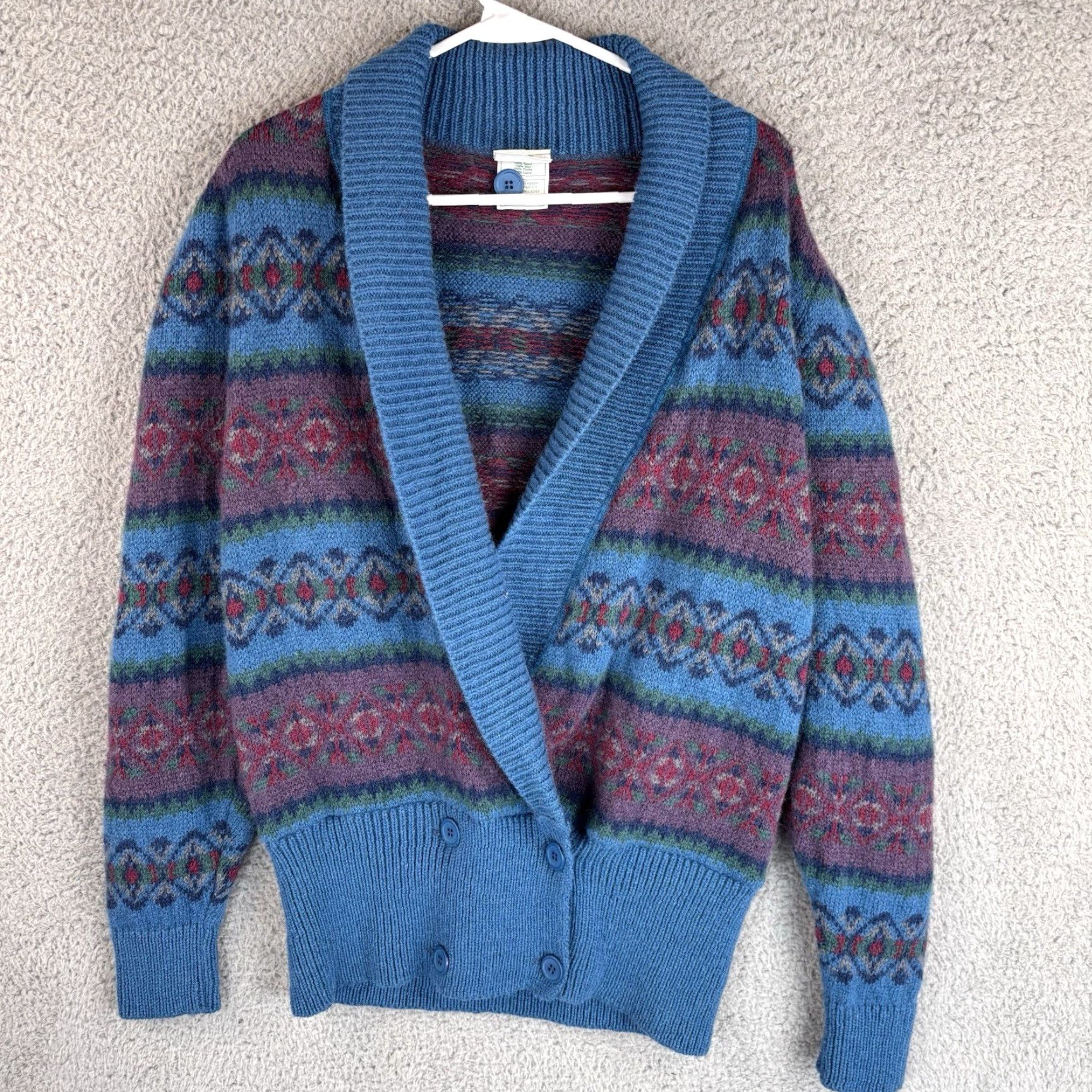 Laura Ashley VINTAGE Laura Ashley Cardigan Sweater Women’s One Size Blue Wool Shawl Collar Cardigan Knit 100% Wool 90s Classic Outdoor Boys/Girls Mens Womens Size L / US 10 / IT 46 - 2 Thumbnail
