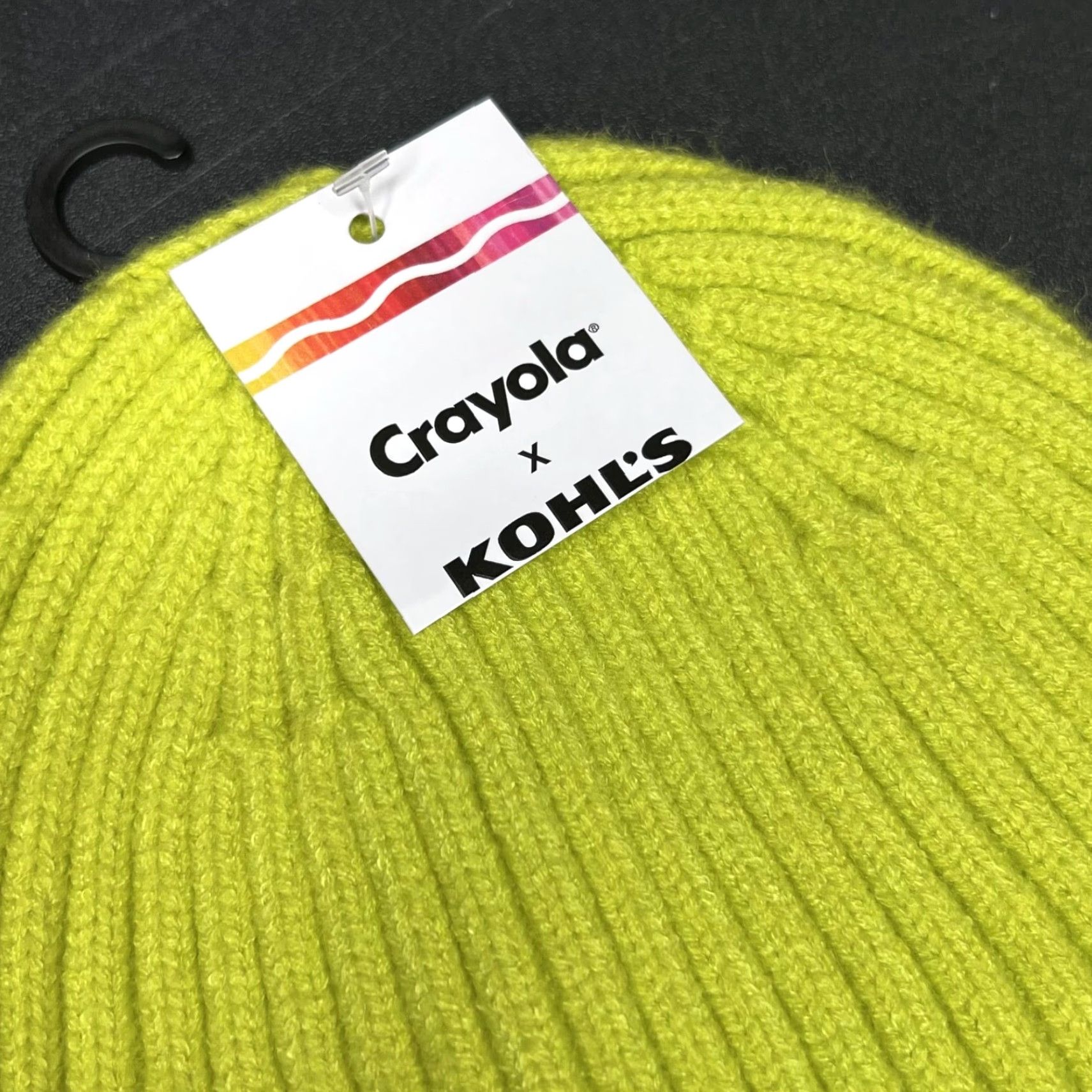 Vintage Crayola Kohls Women's Beanie Knit Hat One Size Lime Green White Sulphur Logo Knit Fall Winter Size ONE SIZE - 4 Thumbnail