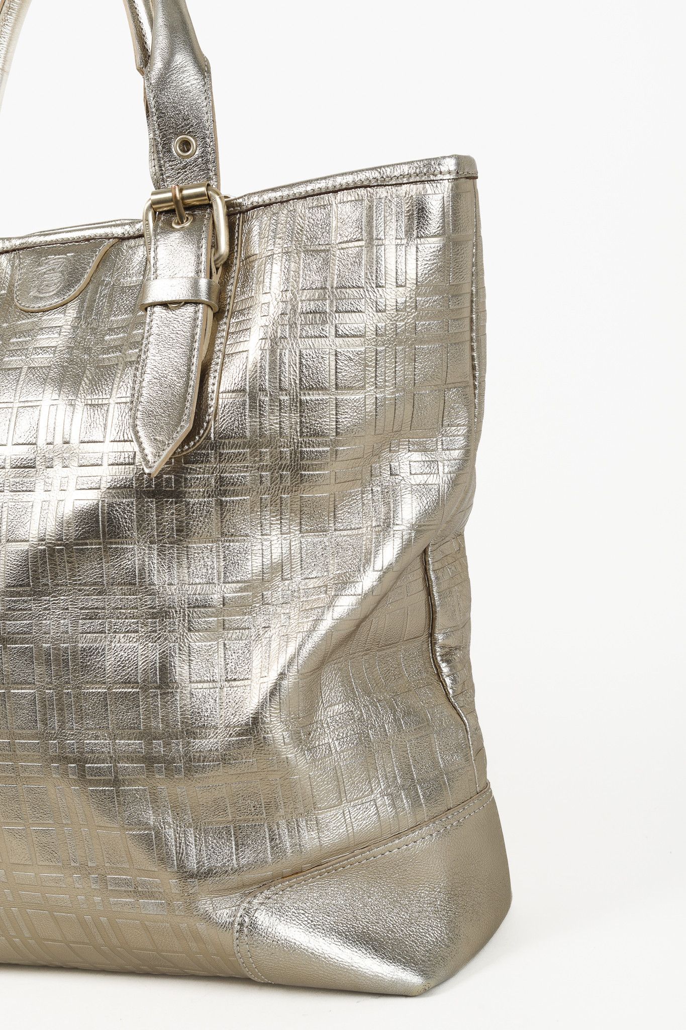 Burberry Burberry Metallic-Gold Plaid-Embossed Leather Tote Bag Size ONE SIZE - 9 Thumbnail