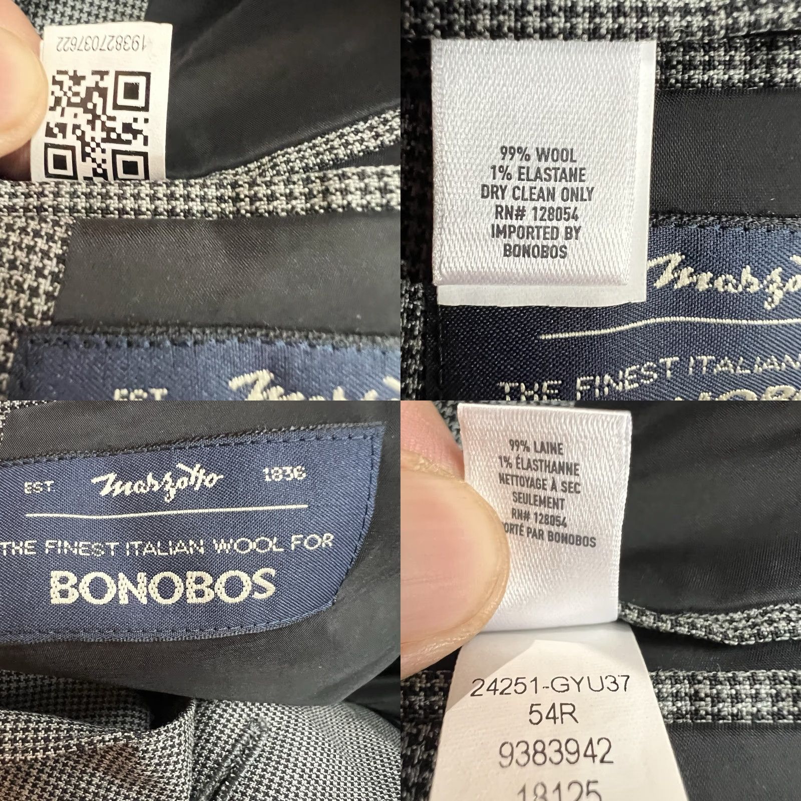 Bonobos VINTAGE Bonobos Italian Wool Houndstooth Sport Coat Men SZ 54R Blk/Wht Blazer 90s Size 54R - 8 Thumbnail