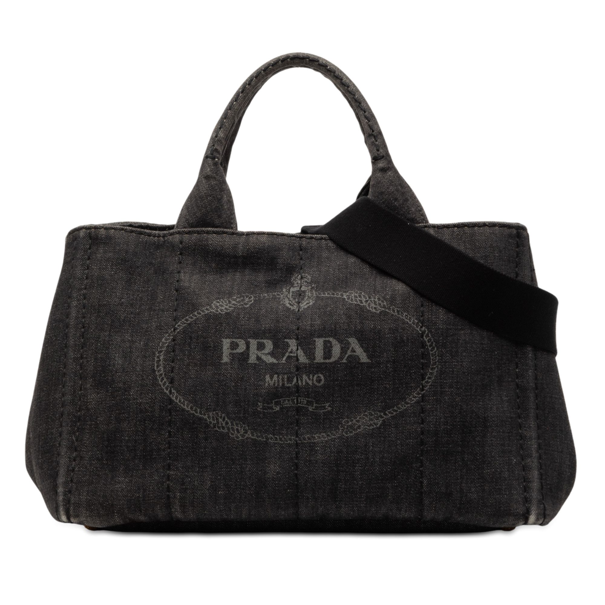 Prada Prada Small Denim Canapa Logo Satchel Size ONE SIZE - 1 Thumbnail