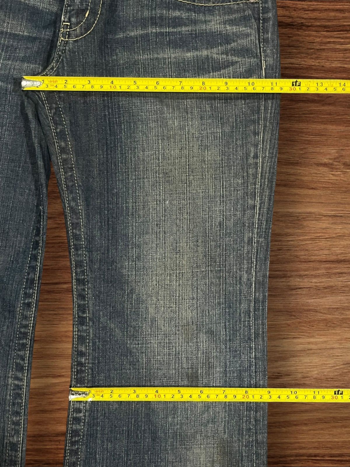 Japanese Brand × Uniqlo Vintage Japanese Brand Uniqlo Blue Faded Frayed Flare Jeans Size 31" - 12 Thumbnail