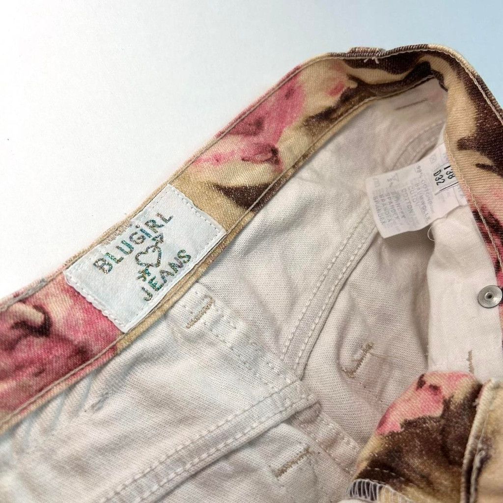 Blumarine y2k Blugirl tan brown and pink rose camouflage print jeans Size 28" / US 6 / IT 42 - 3 Thumbnail
