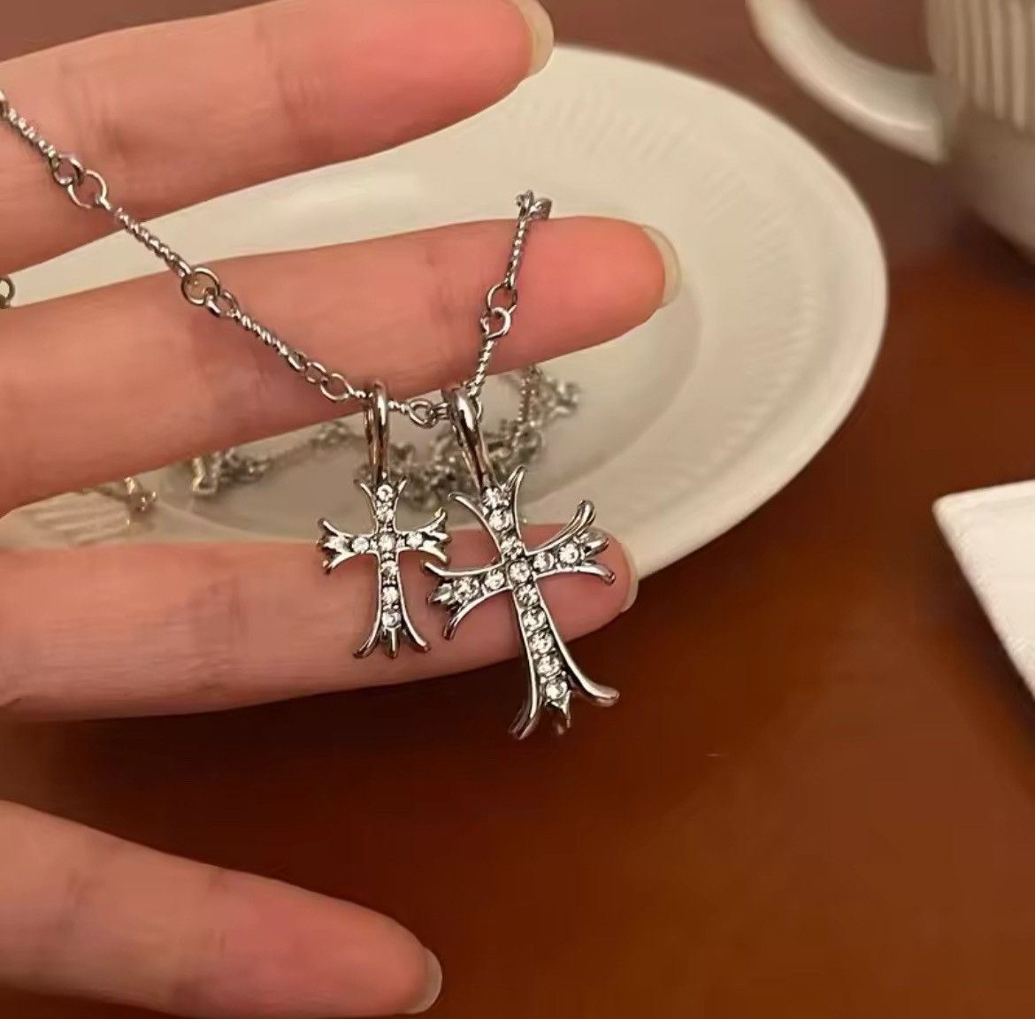 Jewelry Double Cross Necklace Punk Gothic Size ONE SIZE - 3 Thumbnail