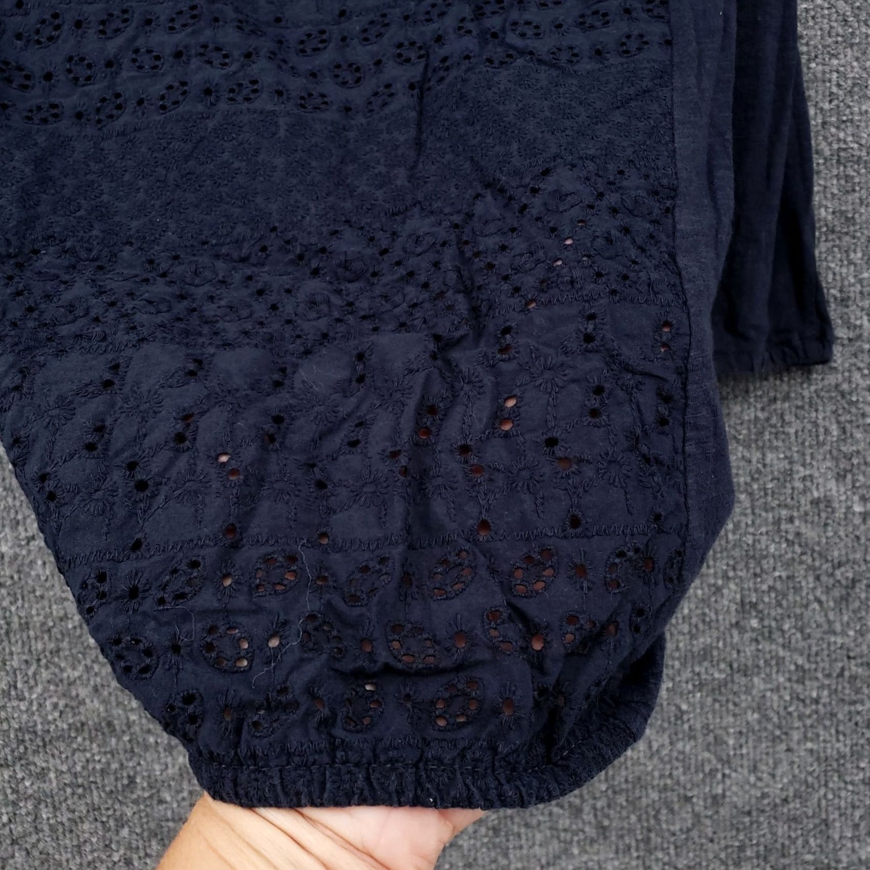 Lucky Brand Lucky Brand Blouse Womens XS Blue Top Lace Sleeve Round Neck Cotton Blend Size XS / US 0-2 / IT 36-38 - 6 Thumbnail