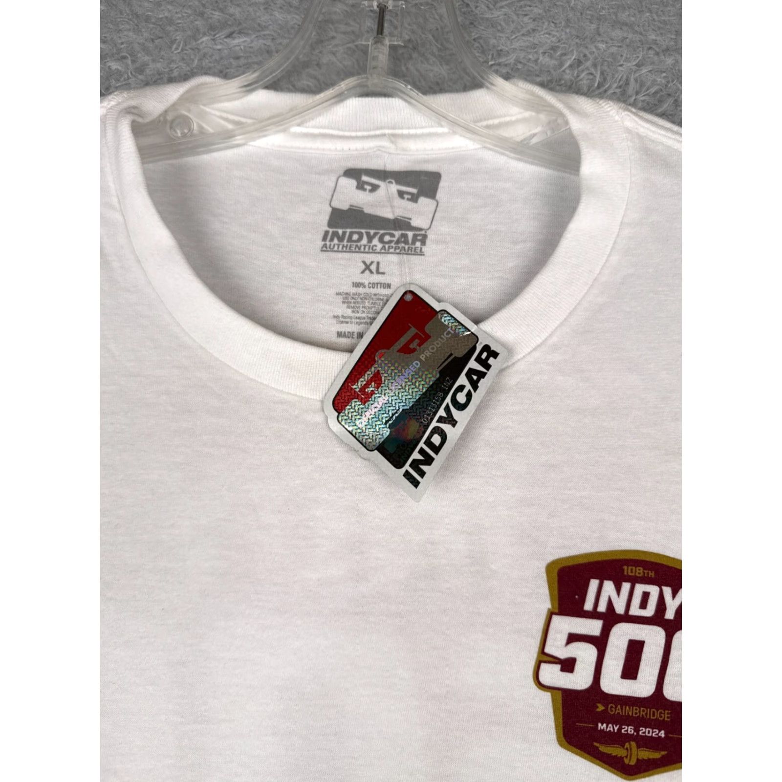 Vintage Indycar Shirt Adult Extra Large White 2024 Indy 500 108th 100% Cotton Crew Neck Size US XL / EU 56 / 4 - 7 Thumbnail