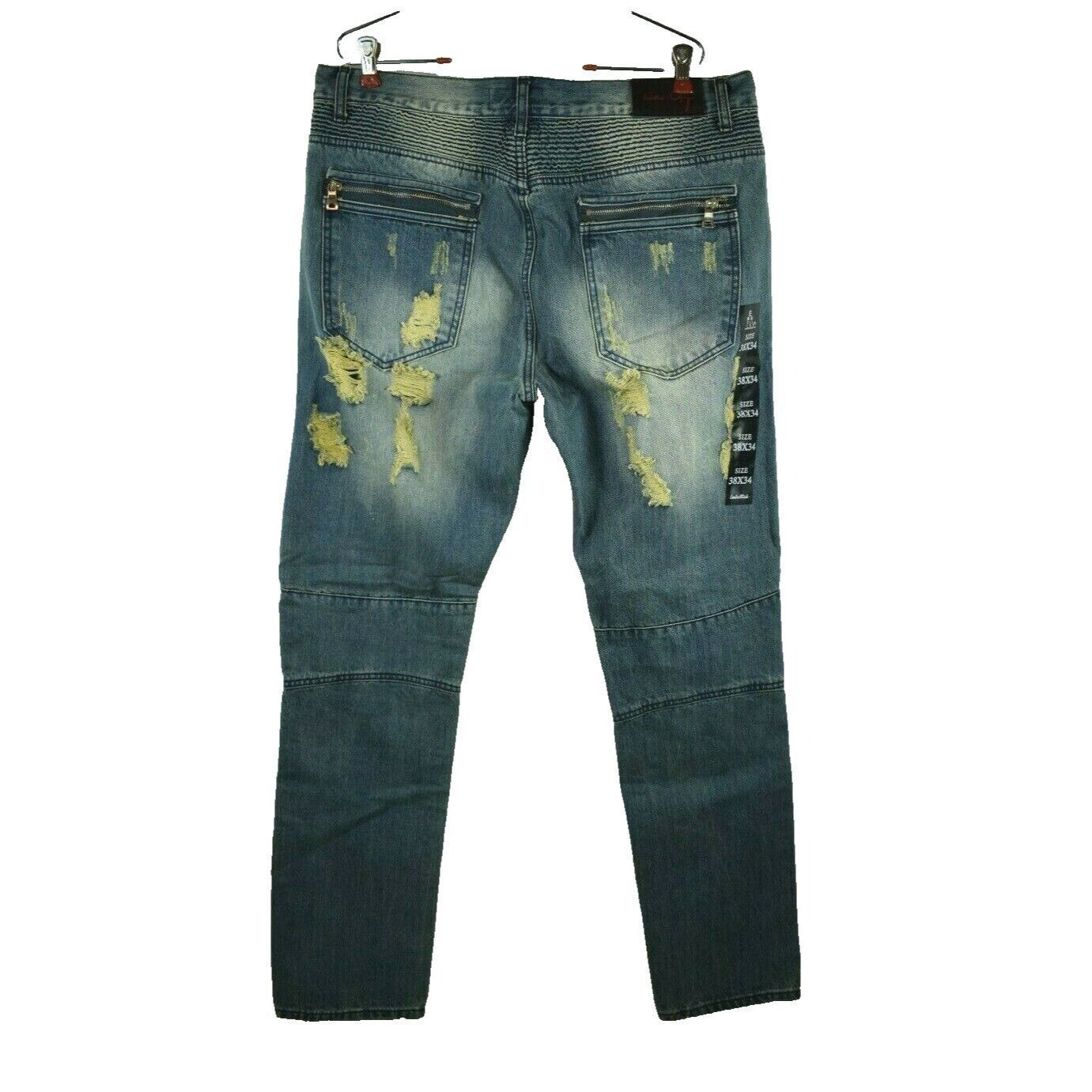 Embellish Embellish Mens 38 x 34 Distressed Blue Biker Jeans New with Size US 38 / EU 54 - 5 Thumbnail