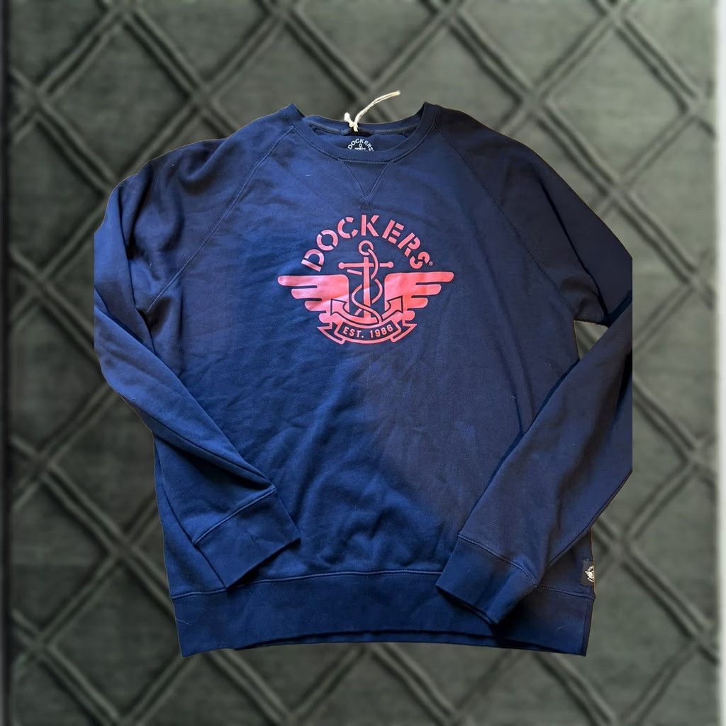 Dockers DOCKERS Sweatshirt Mens 2XL Navy Red Logo Graphic Pullover Crew Neck Lightweight Cotton Knit Long Sleeve Regular Velvety? Size US XXL / EU 58 / 5 - 1 Thumbnail