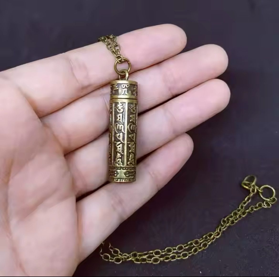 Jewelry Mini Brass Mantra Embossed Pendants Locket Necklace Size ONE SIZE - 1 Thumbnail