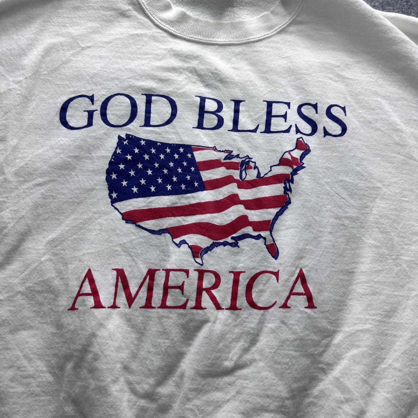 Jerzees VINTAGE Jerzees Sweatshirt Mens Large White God Bless America USA Flag 90s y2k Size US L / EU 52-54 / 3 - 2 Thumbnail