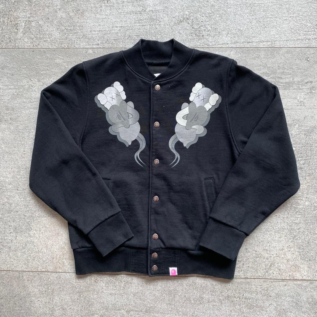 image of A Bathing Ape Bape x Kaws Companion Bendy Varsity Jacket OG in Black, Women's (Size Small)