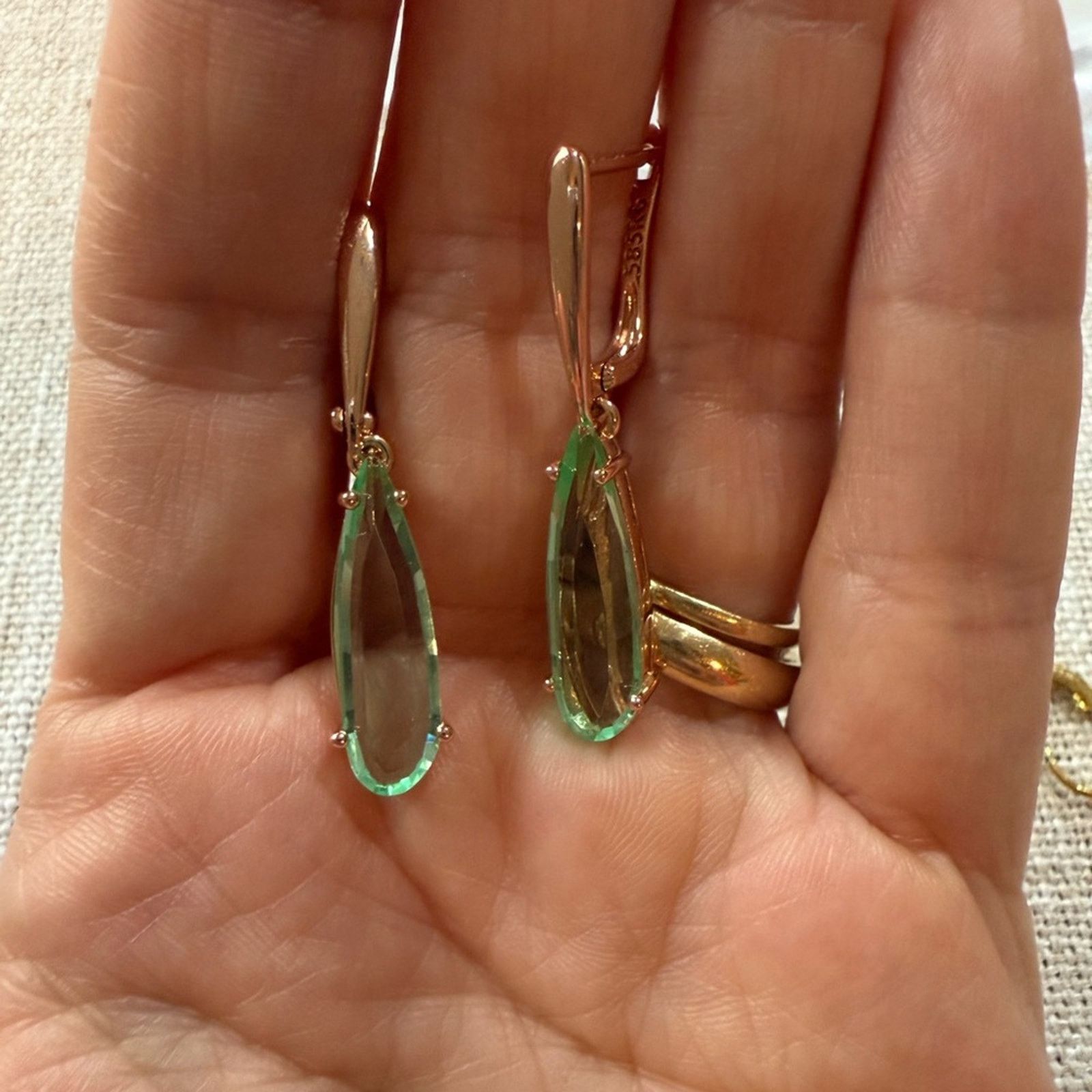 Other Green Stone Long Drop Earrings for Women Geometry Natural Size ONE SIZE - 5 Thumbnail