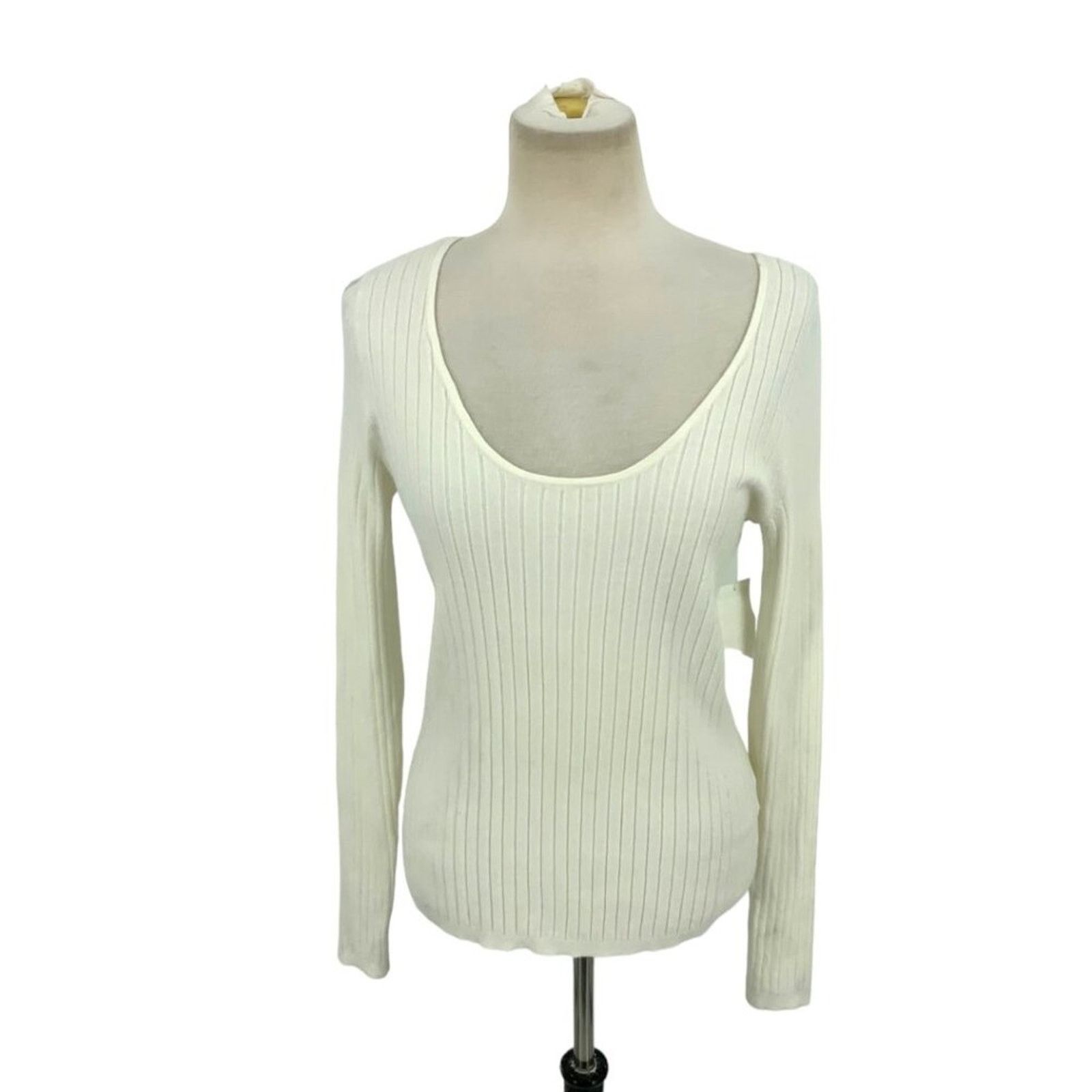 Other Halogen Ribbed Scoop Neck Sweater Ivory Medium NWT $79 MSRP Size M / US 6-8 / IT 42-44 - 2 Thumbnail