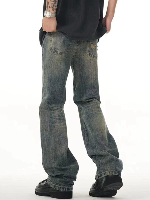 Jean Men's straight loose flared washed distressed blue jeans Size US 32 / EU 48 - 4 Thumbnail
